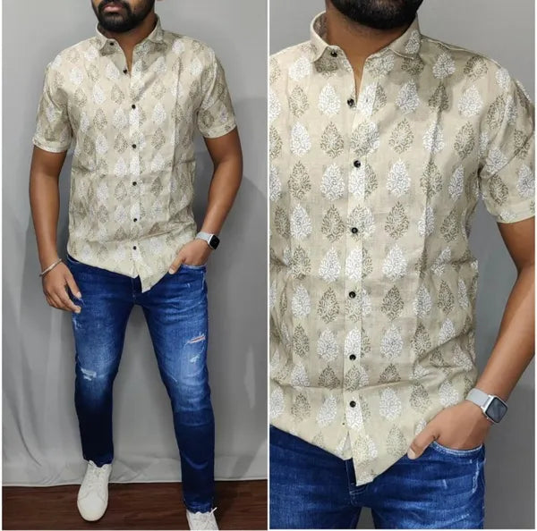 Beige Color Traditional Printed Shirt