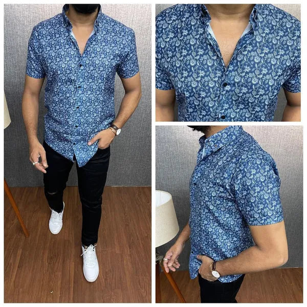 Stylish Casual & Classy Blue Colour Printed Half Sleeves Shirt