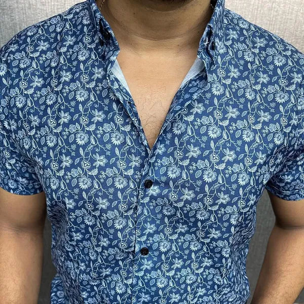 Stylish Casual & Classy Blue Colour Printed Half Sleeves Shirt