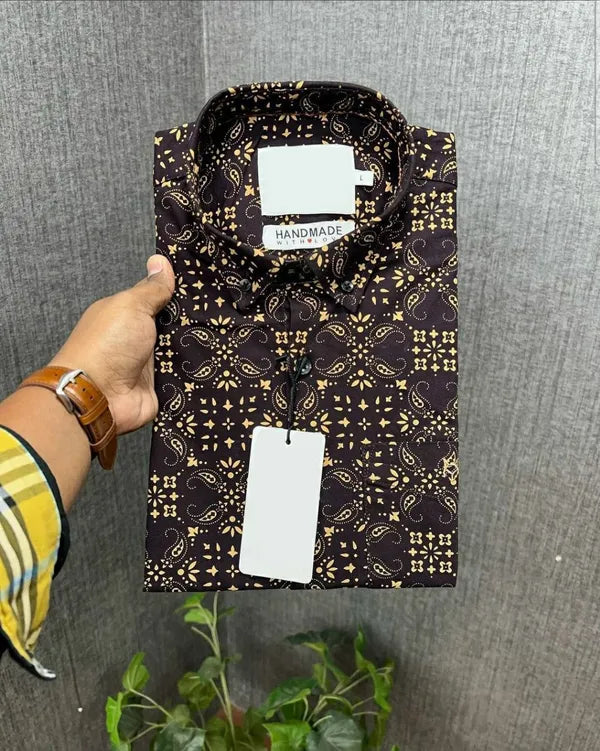 Stylish Casual & Classy Dark Purple Printed Blind Cotton Half Sleeves Shirt