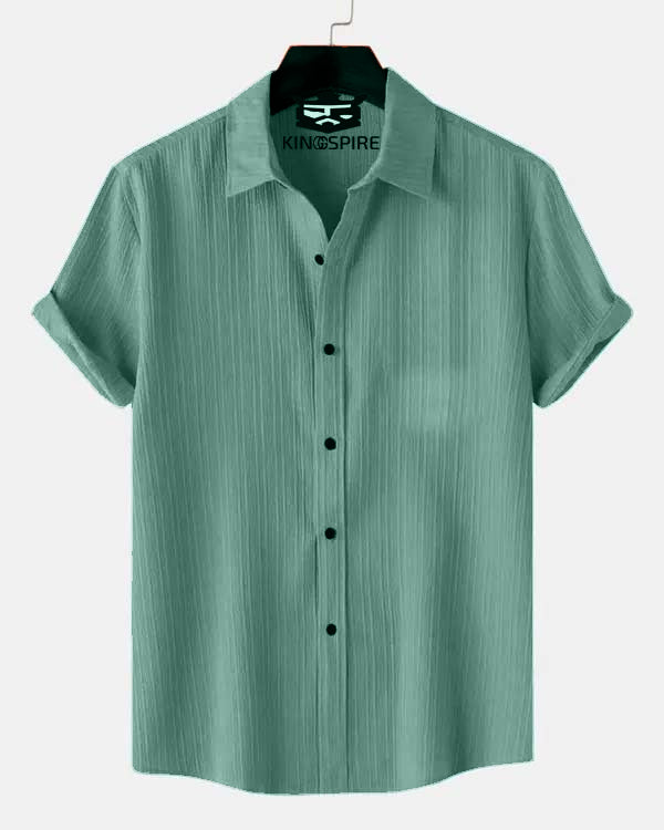 Ment Green Self Design Spread Collar Casual shirt Premium Quality