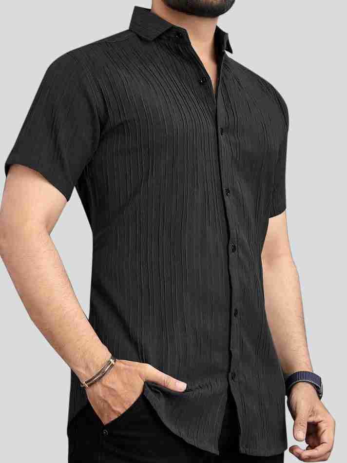 Black Premium Quality Shirt Lining Spread Collar Casual