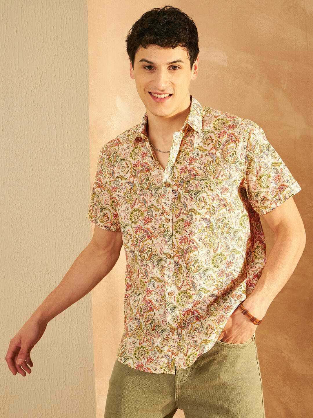 Stylish Casual & Classy Printed multi colour Blind Cotton Half Sleeves Shirt