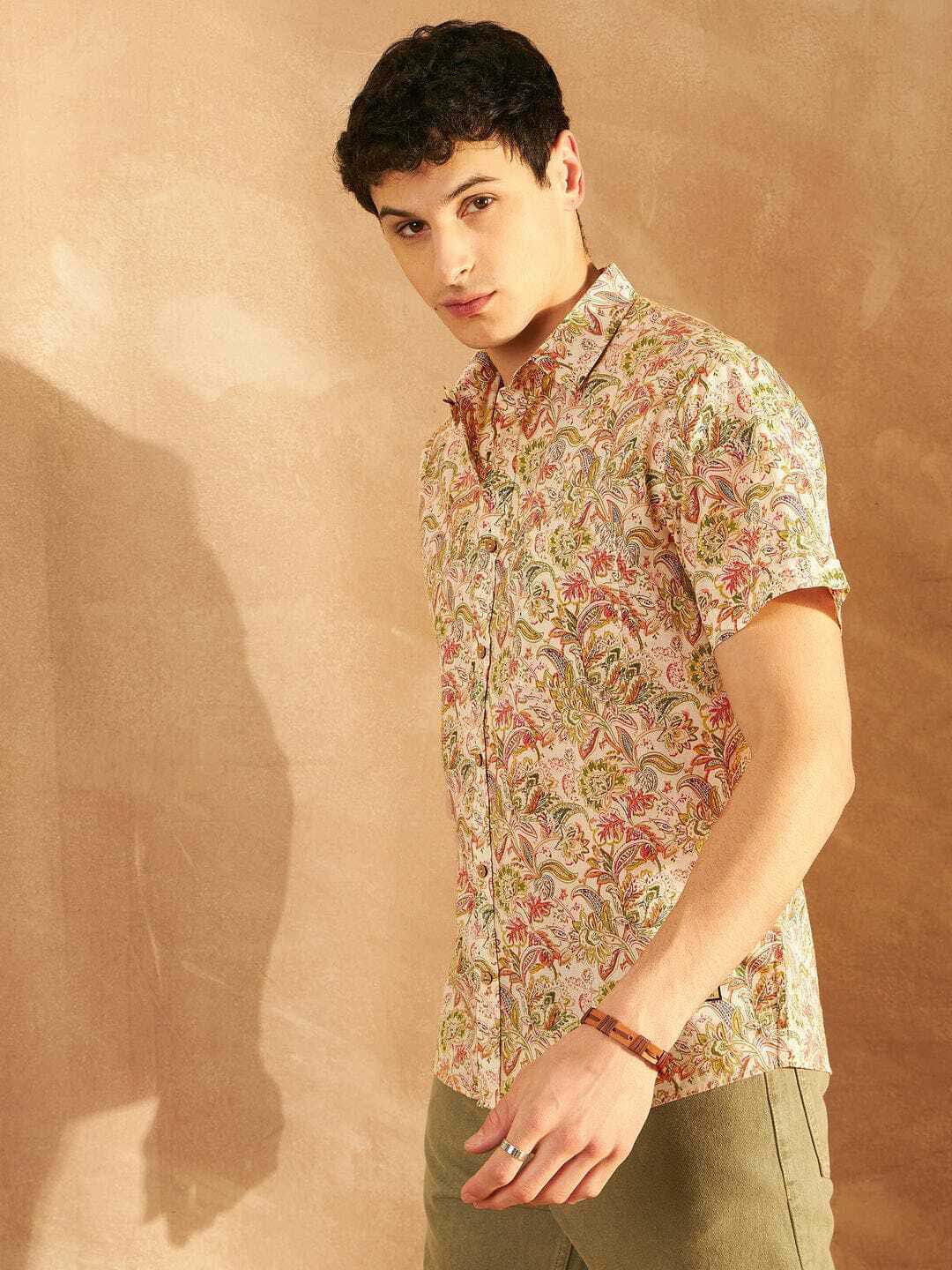 Stylish Casual & Classy Printed multi colour Blind Cotton Half Sleeves Shirt