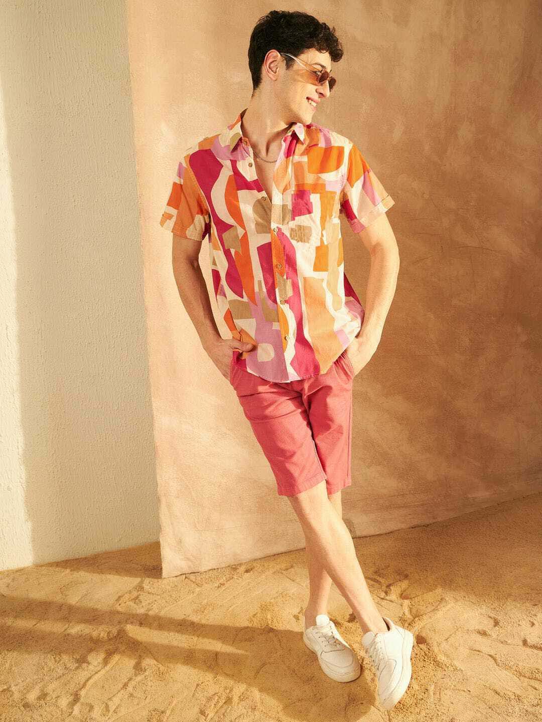 Stylish Casual & Classy Printed multi colour Blind Cotton Half Sleeves Shirt