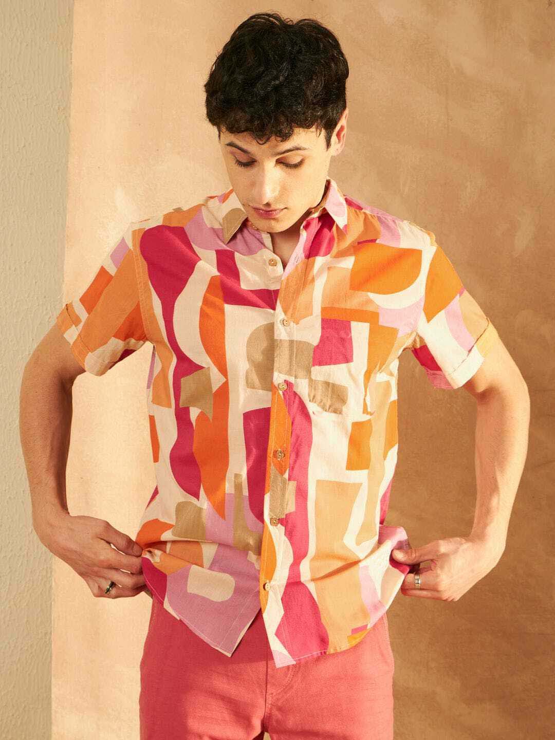 Stylish Casual & Classy Printed multi colour Blind Cotton Half Sleeves Shirt