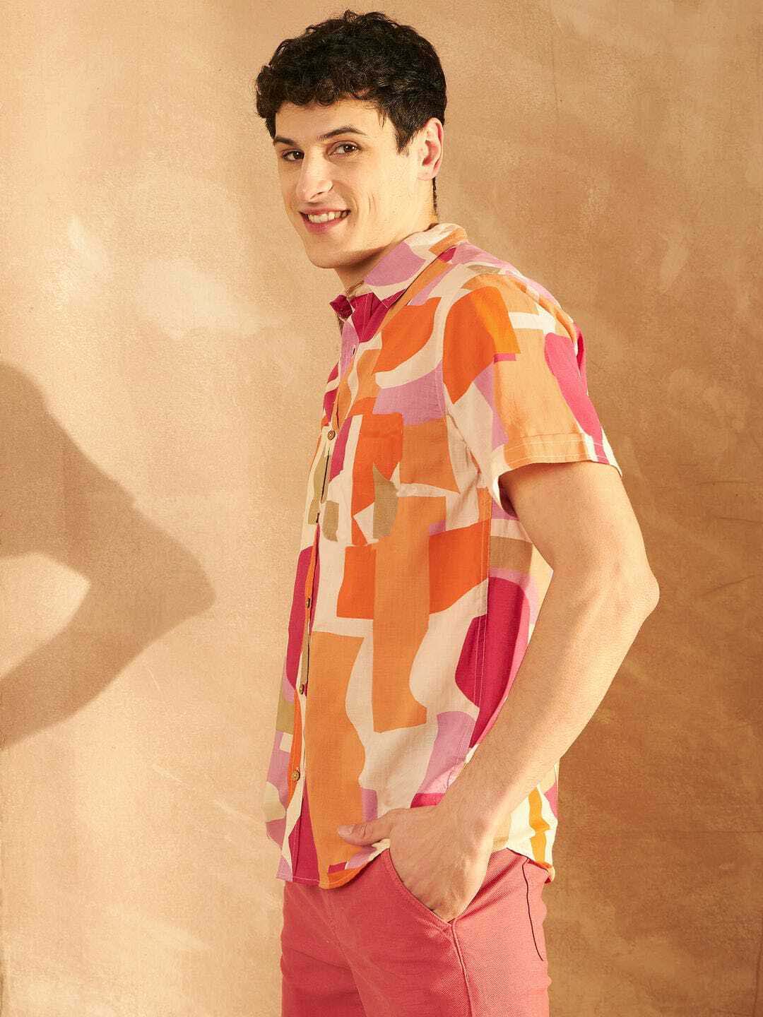 Stylish Casual & Classy Printed multi colour Blind Cotton Half Sleeves Shirt