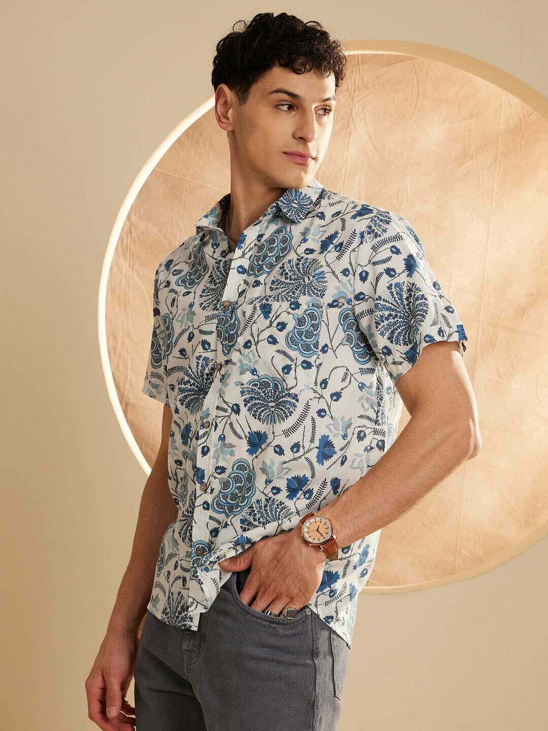 Stylish Casual & Classy Printed multi colour Blind Cotton Half Sleeves Shirt