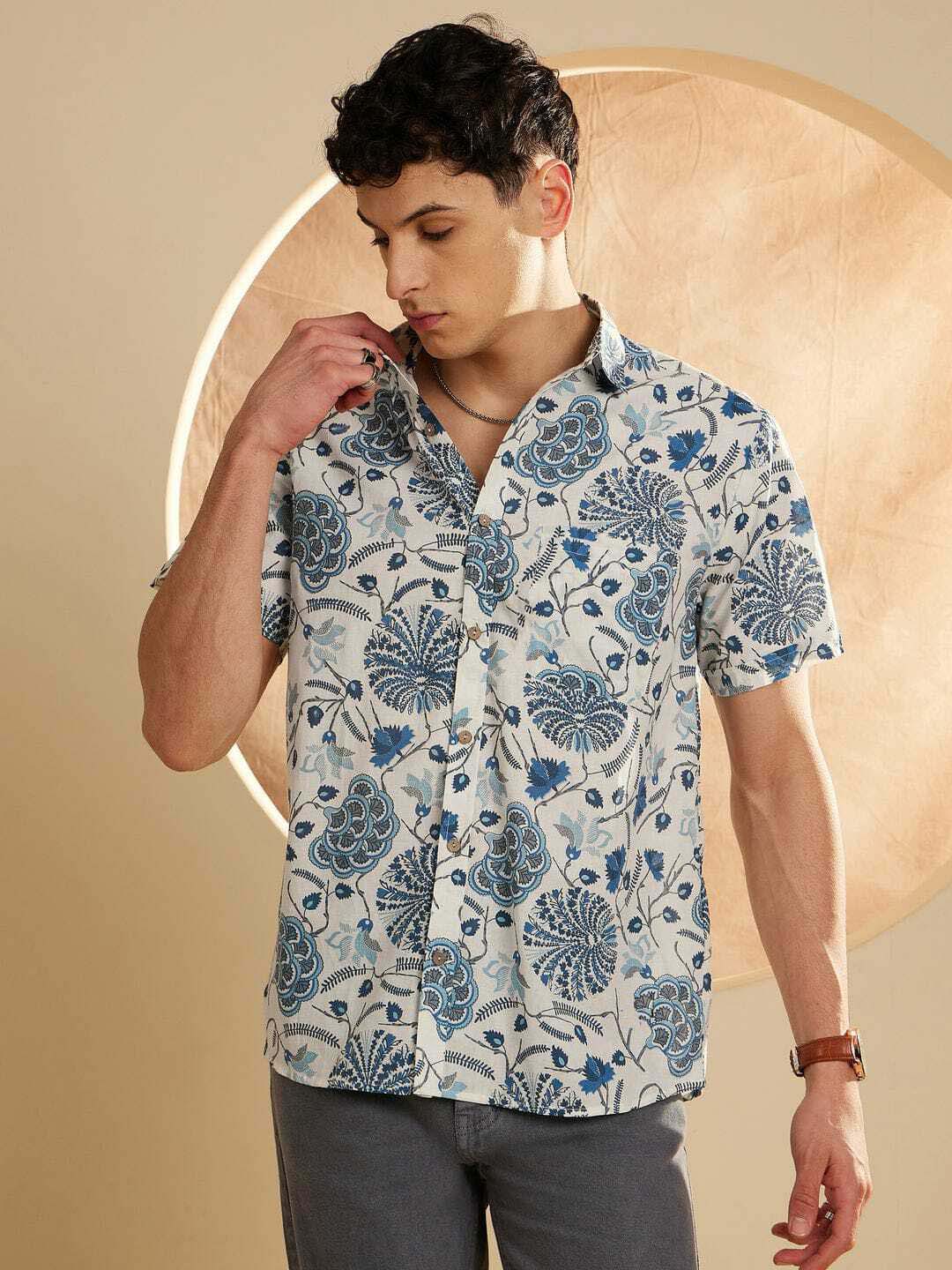 Stylish Casual & Classy Printed multi colour Blind Cotton Half Sleeves Shirt