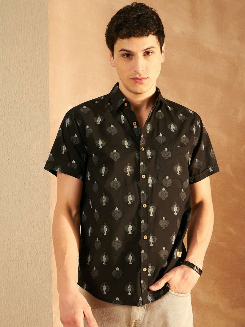 Stylish Casual & Classy Printed Blind Cotton Half Sleeves Shirt