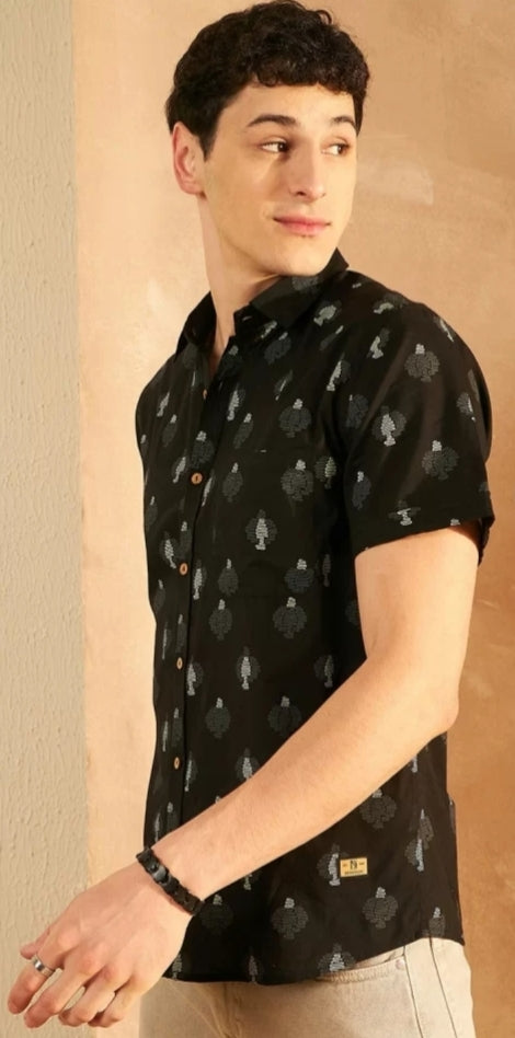 Stylish Casual & Classy Printed Blind Cotton Half Sleeves Shirt