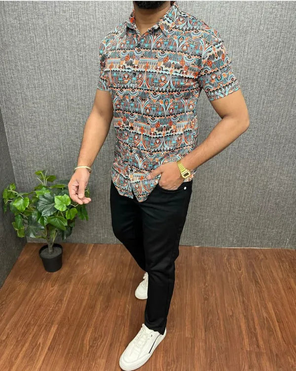 Stylish Casual & Classy Multi Colour Printed Blind Half Sleeves Shirt