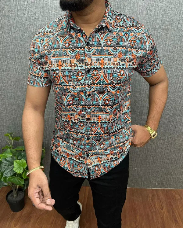 Stylish Casual & Classy Multi Colour Printed Blind Half Sleeves Shirt