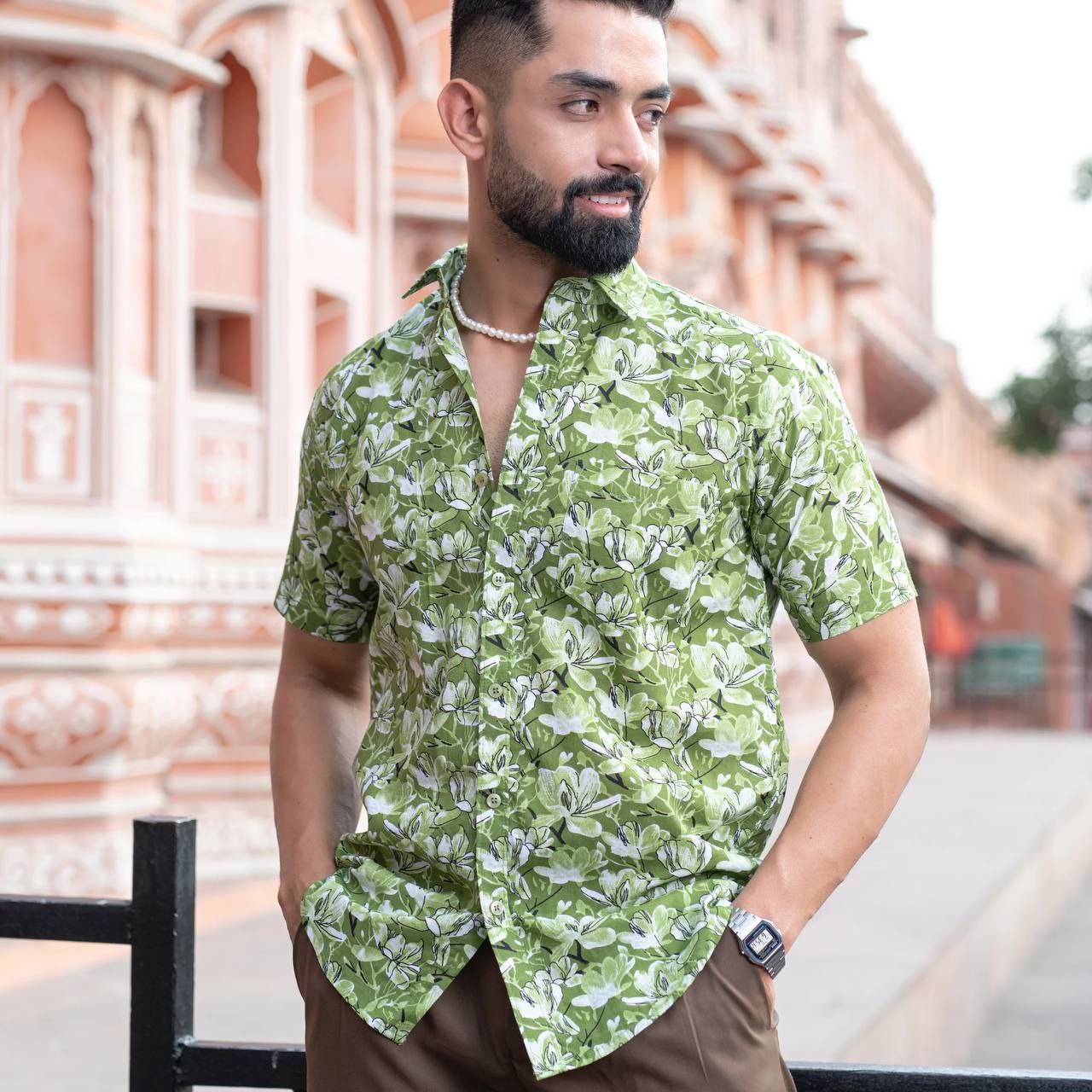 Stylish Casual & Classy Printed Blind Cotton Half Sleeves Shirt