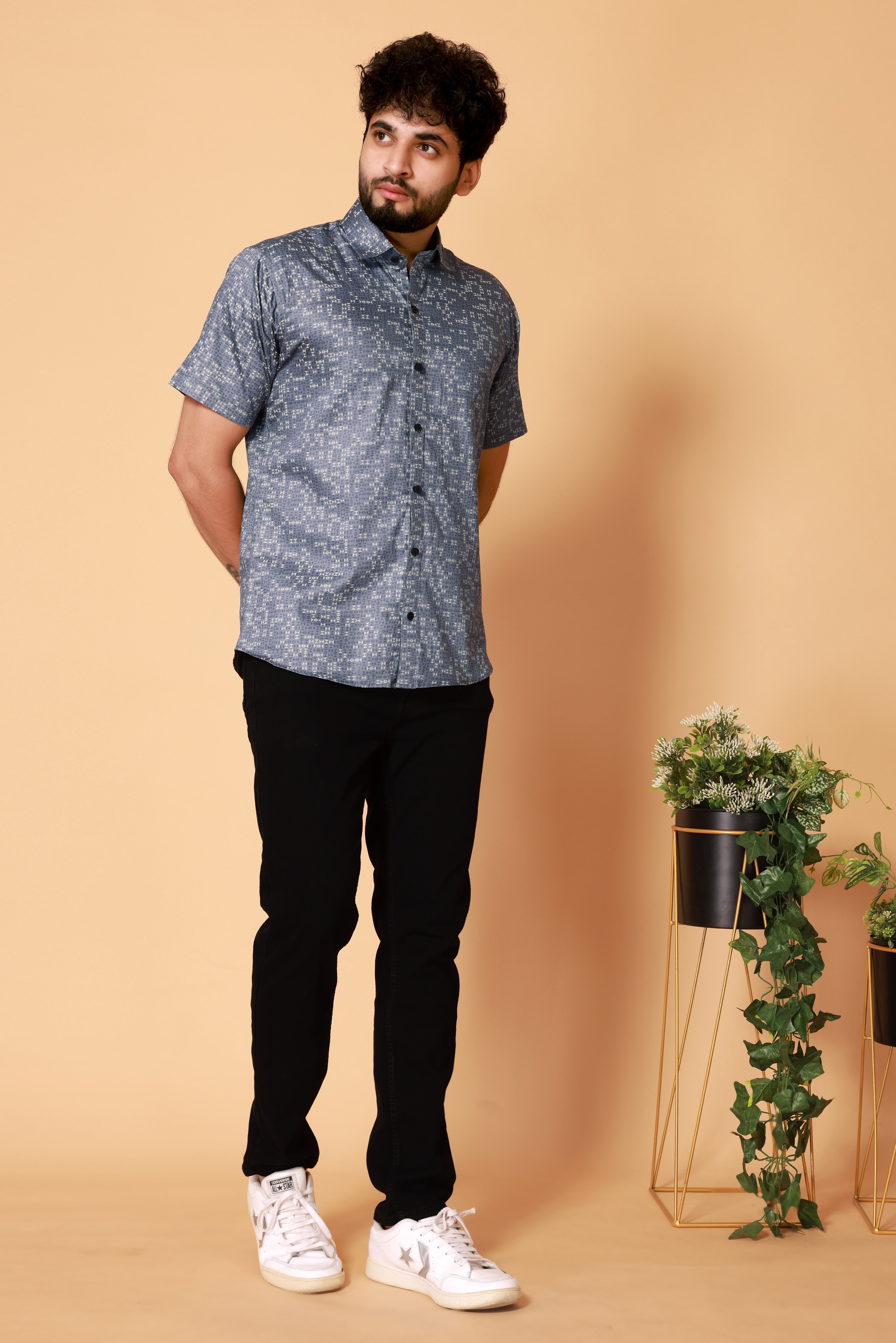 Stylish Casual & Classy Cotton Printed Navy Blue Half Sleeves Shirt