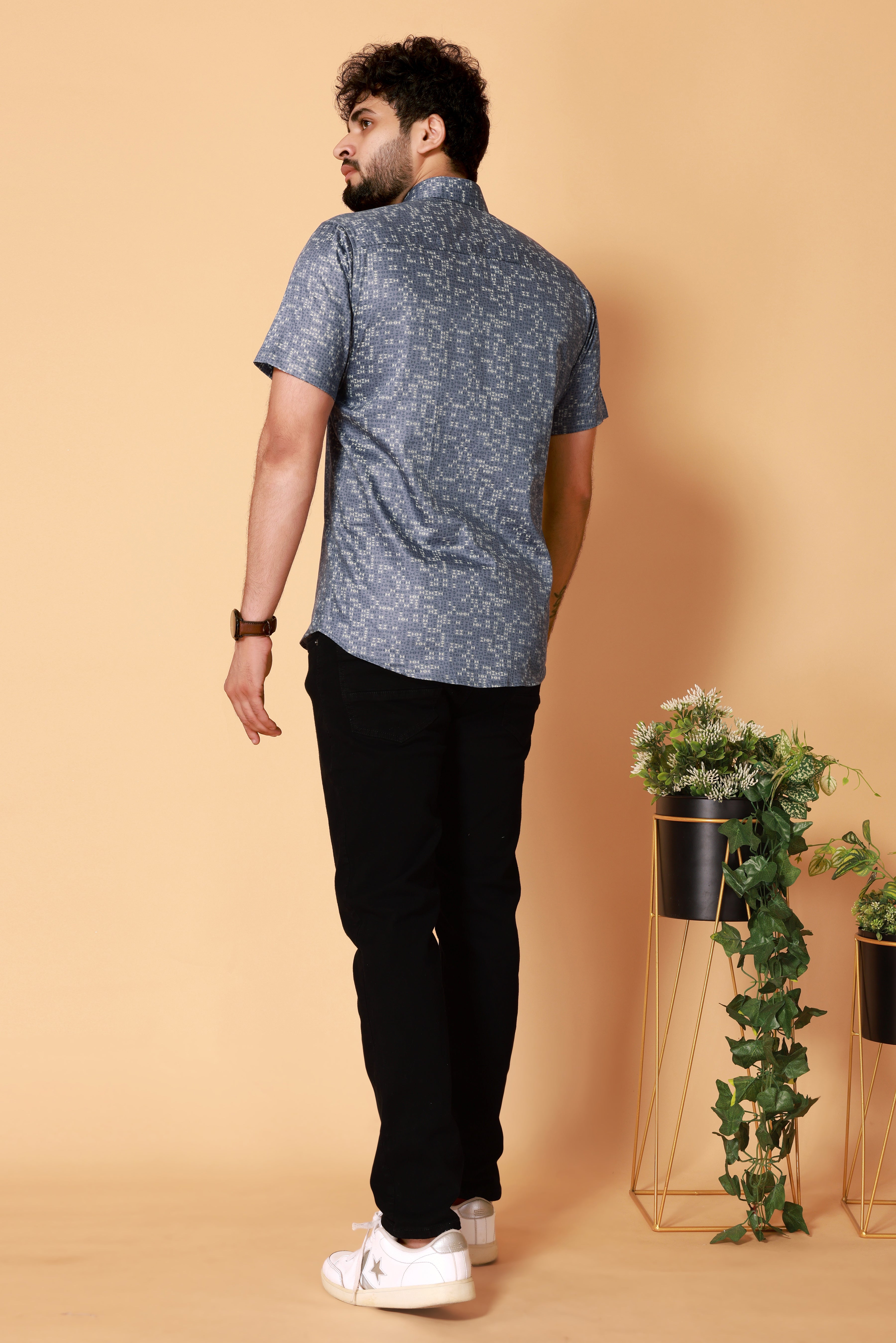 Stylish Casual & Classy Cotton Printed Navy Blue Half Sleeves Shirt