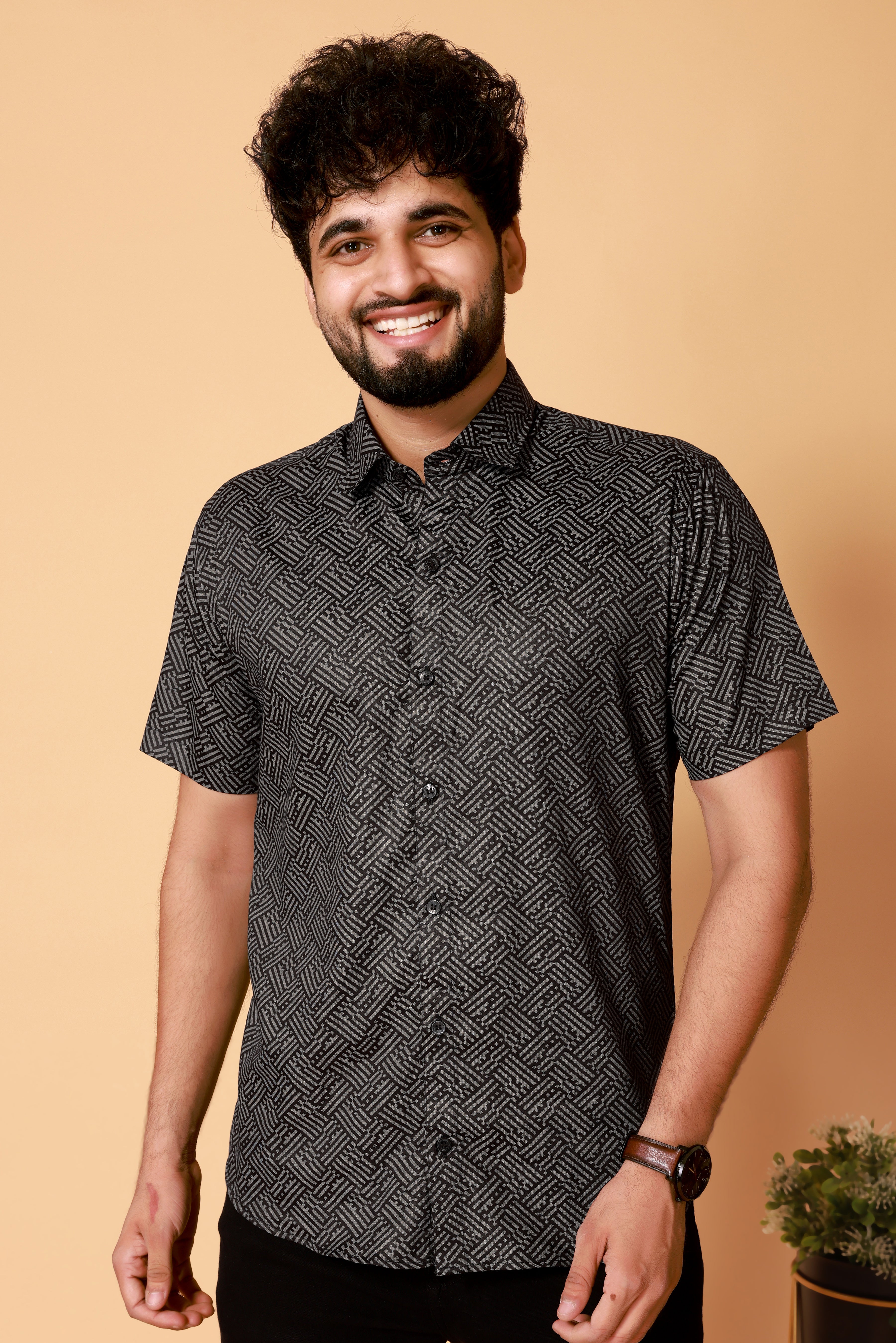 Stylish Casual & Classy Black Printed Cotton Half Sleeves Shirt