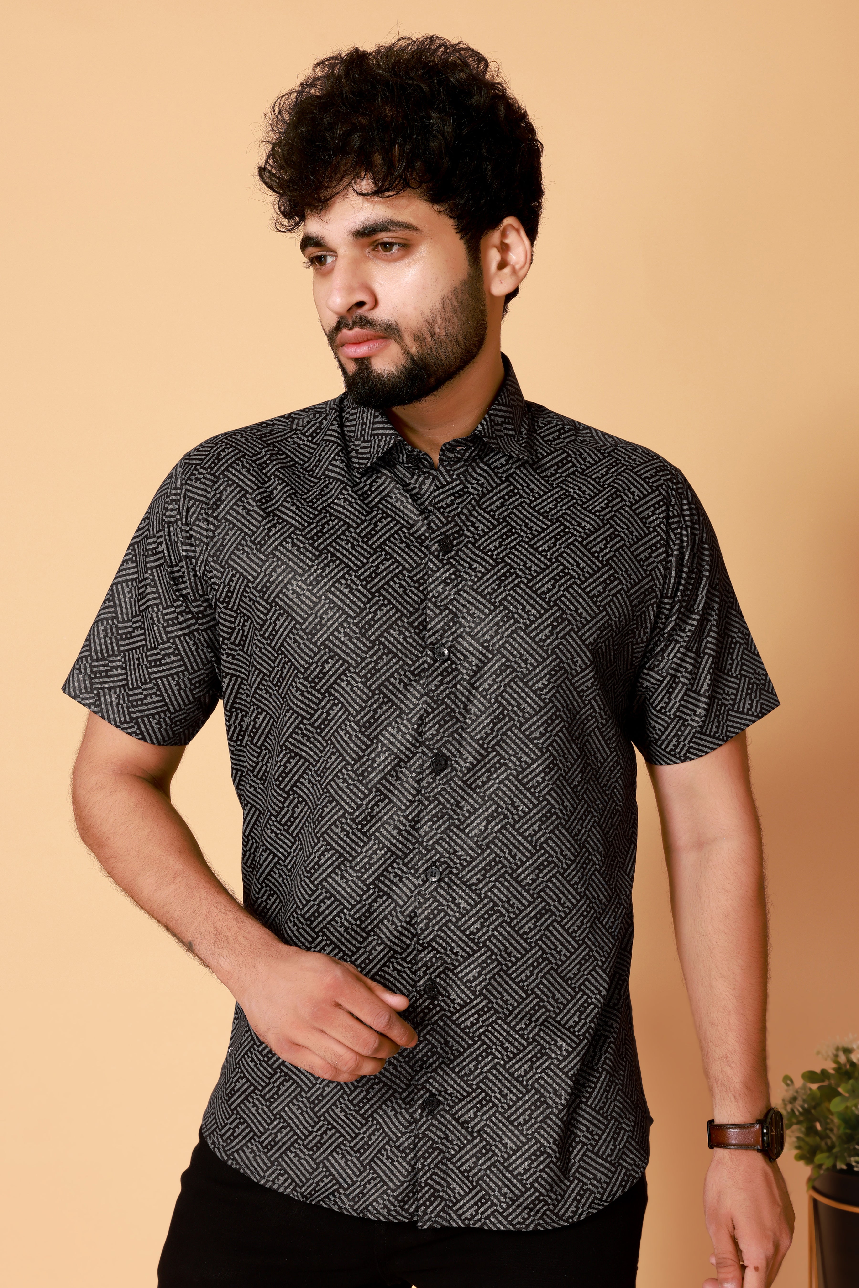 Stylish Casual & Classy Black Printed Cotton Half Sleeves Shirt