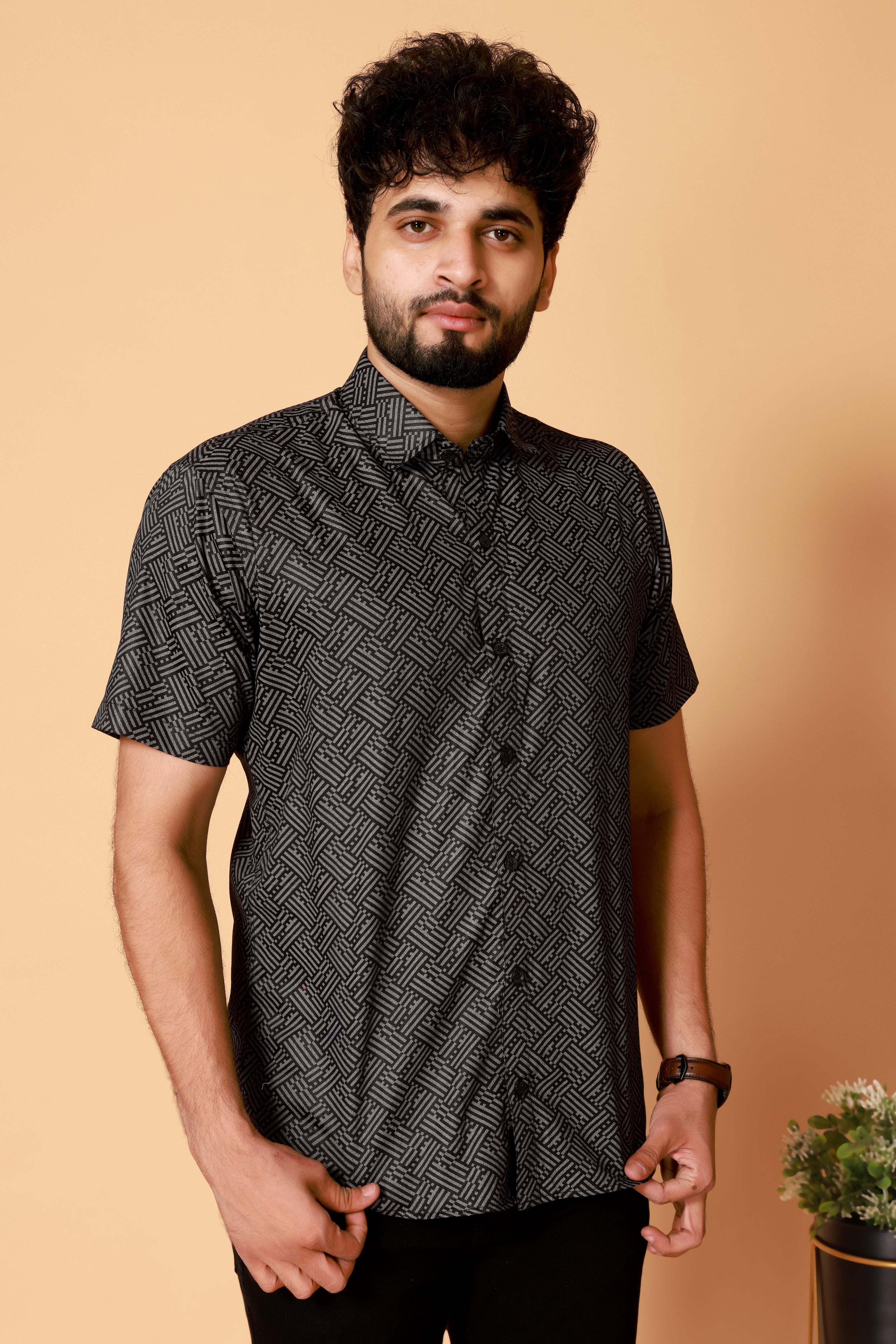 Stylish Casual & Classy Black Printed Cotton Half Sleeves Shirt