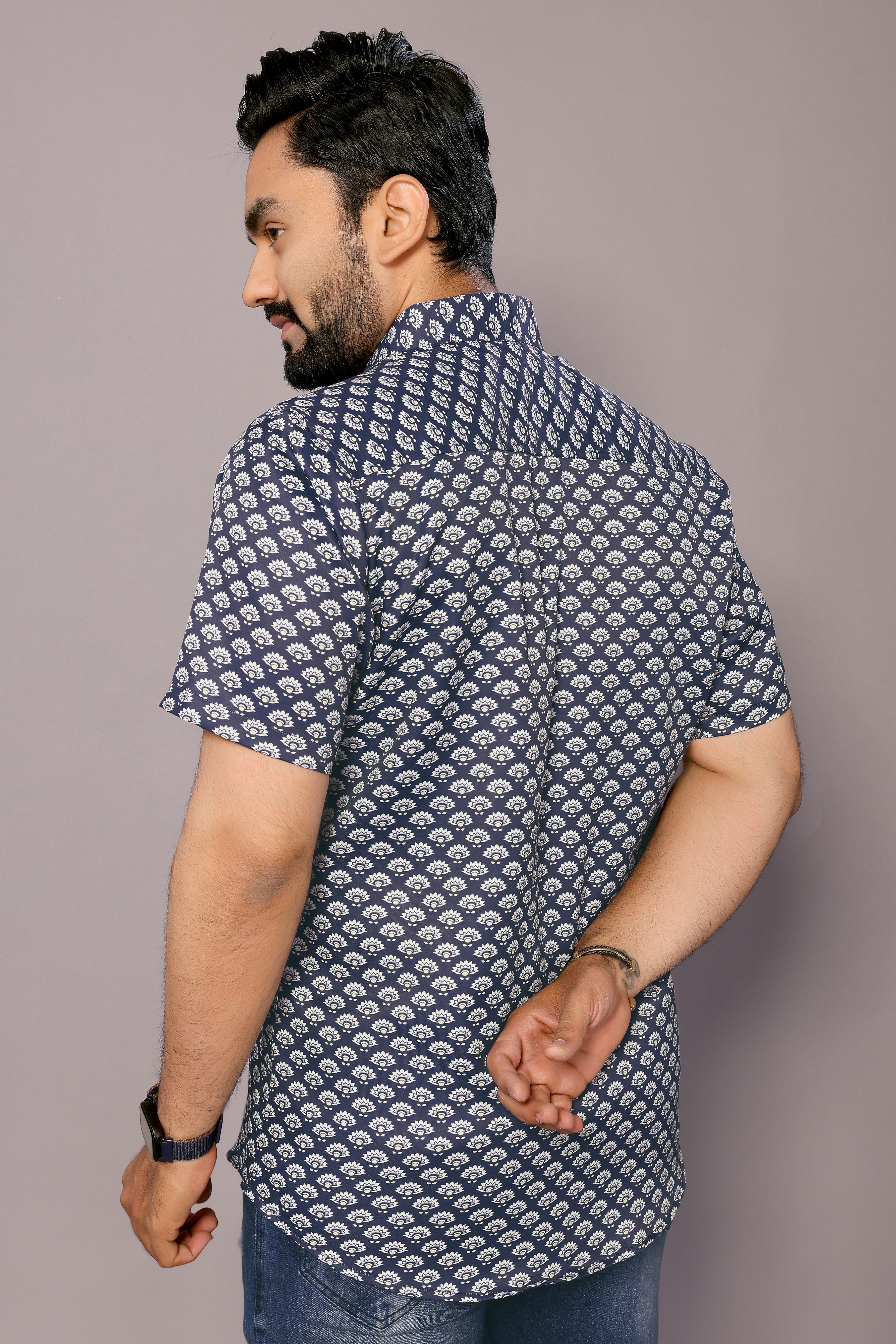 Stylish Casual & Classy Printed Blind Cotton Half Sleeves Shirt