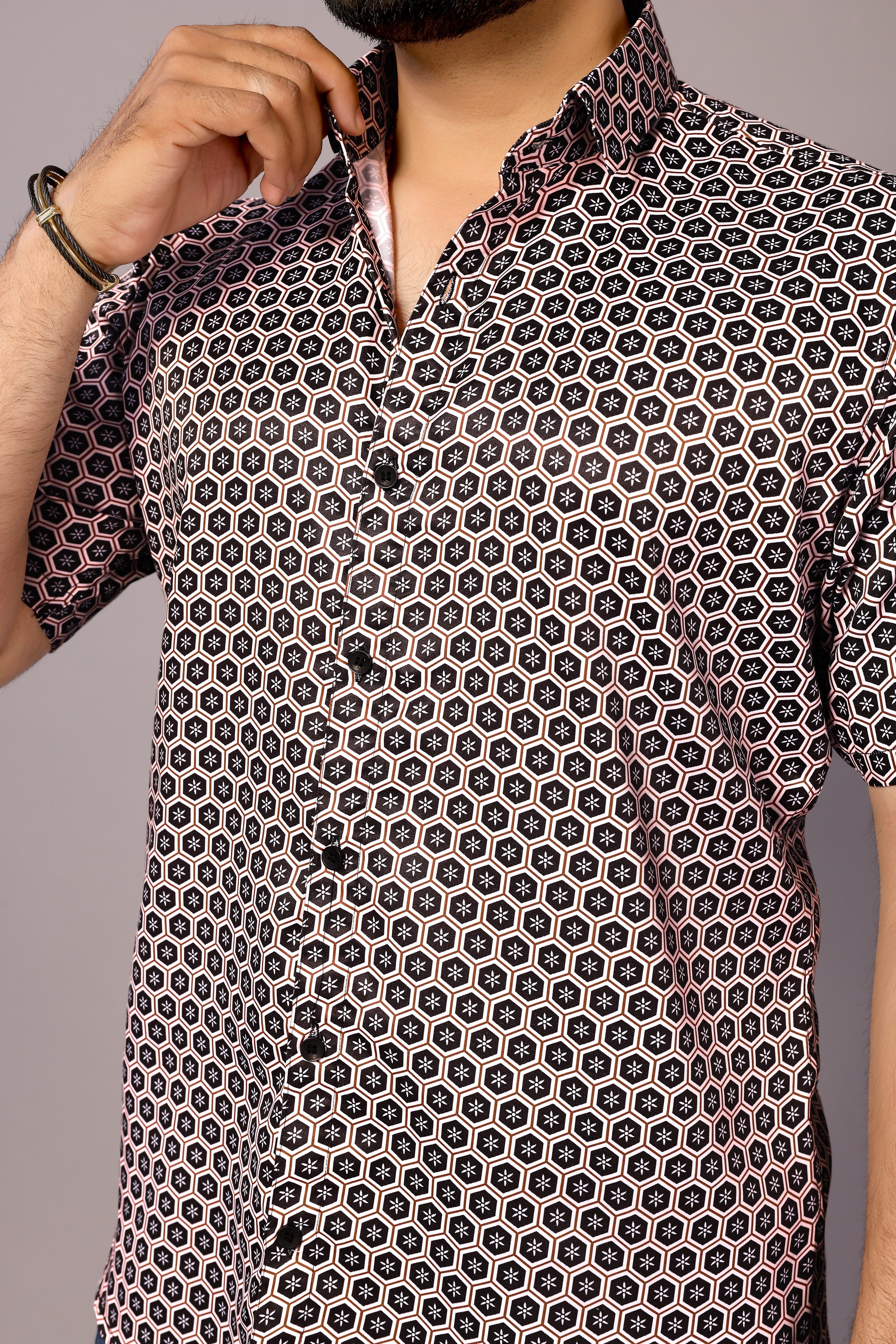 Stylish Casual & Classy Printed Blind Cotton Half Sleeves Shirt