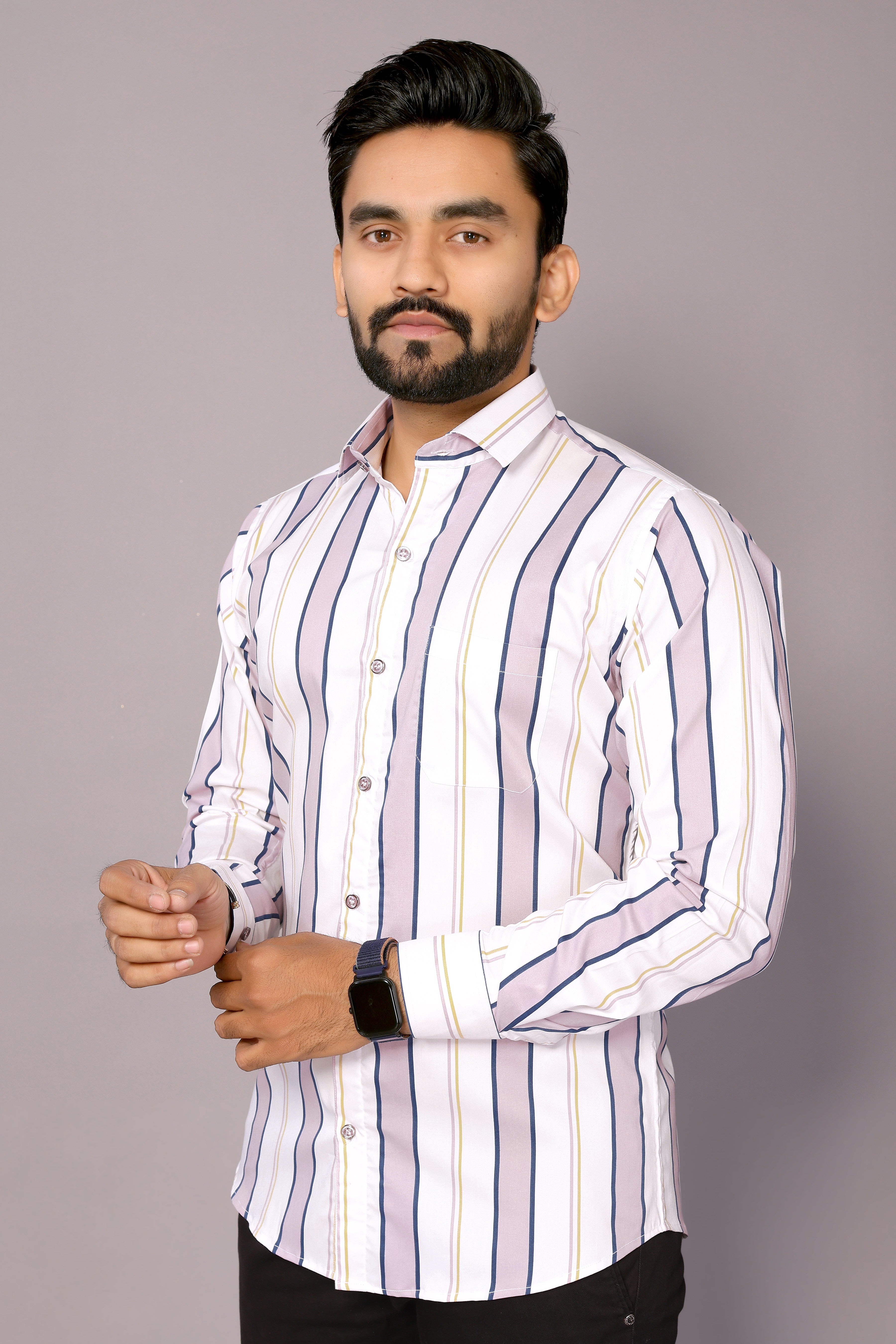 Stylish Casual & Classy Cotton Printed White Pink Colour Full Sleeve Shirt