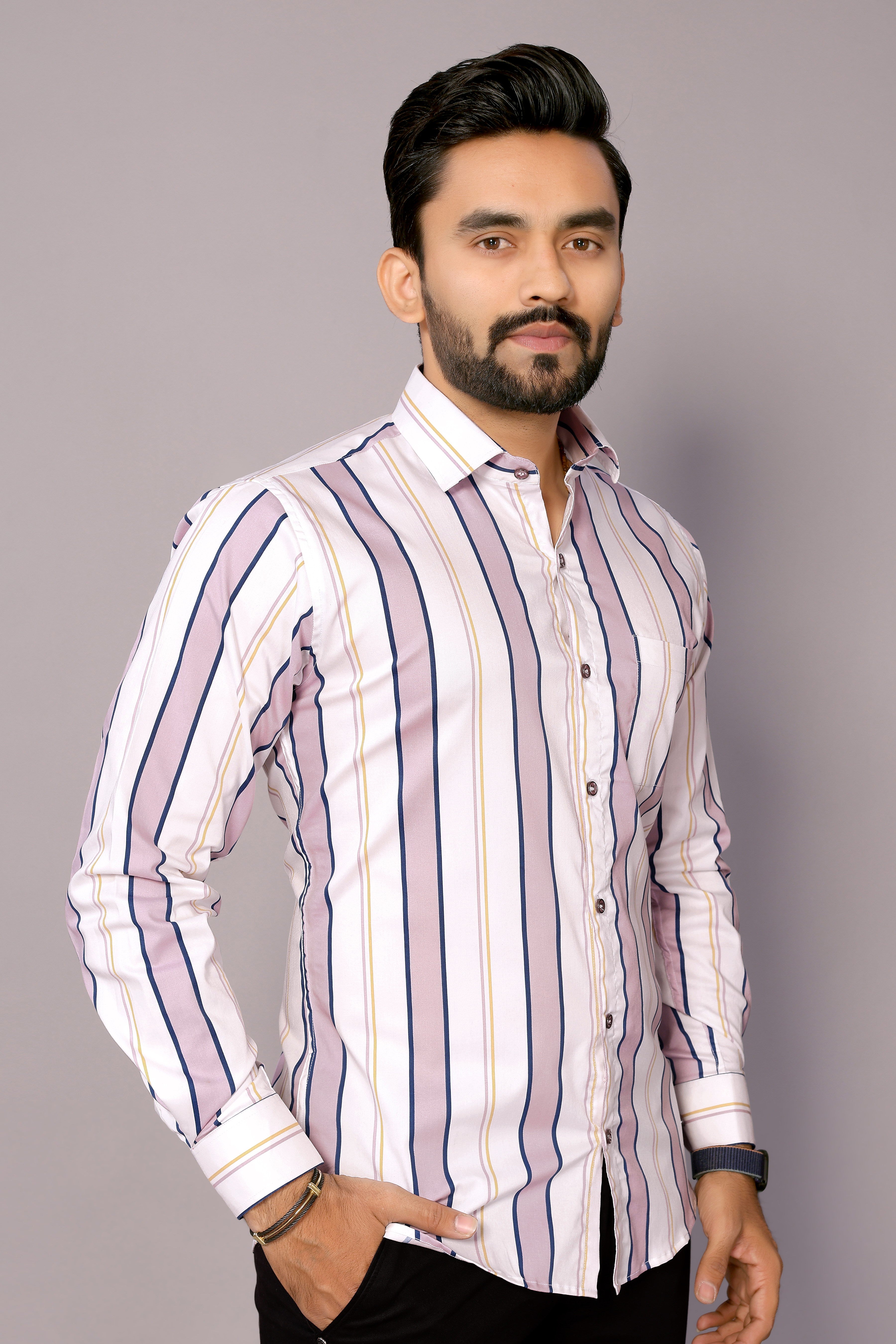 Stylish Casual & Classy Cotton Printed White Pink Colour Full Sleeve Shirt