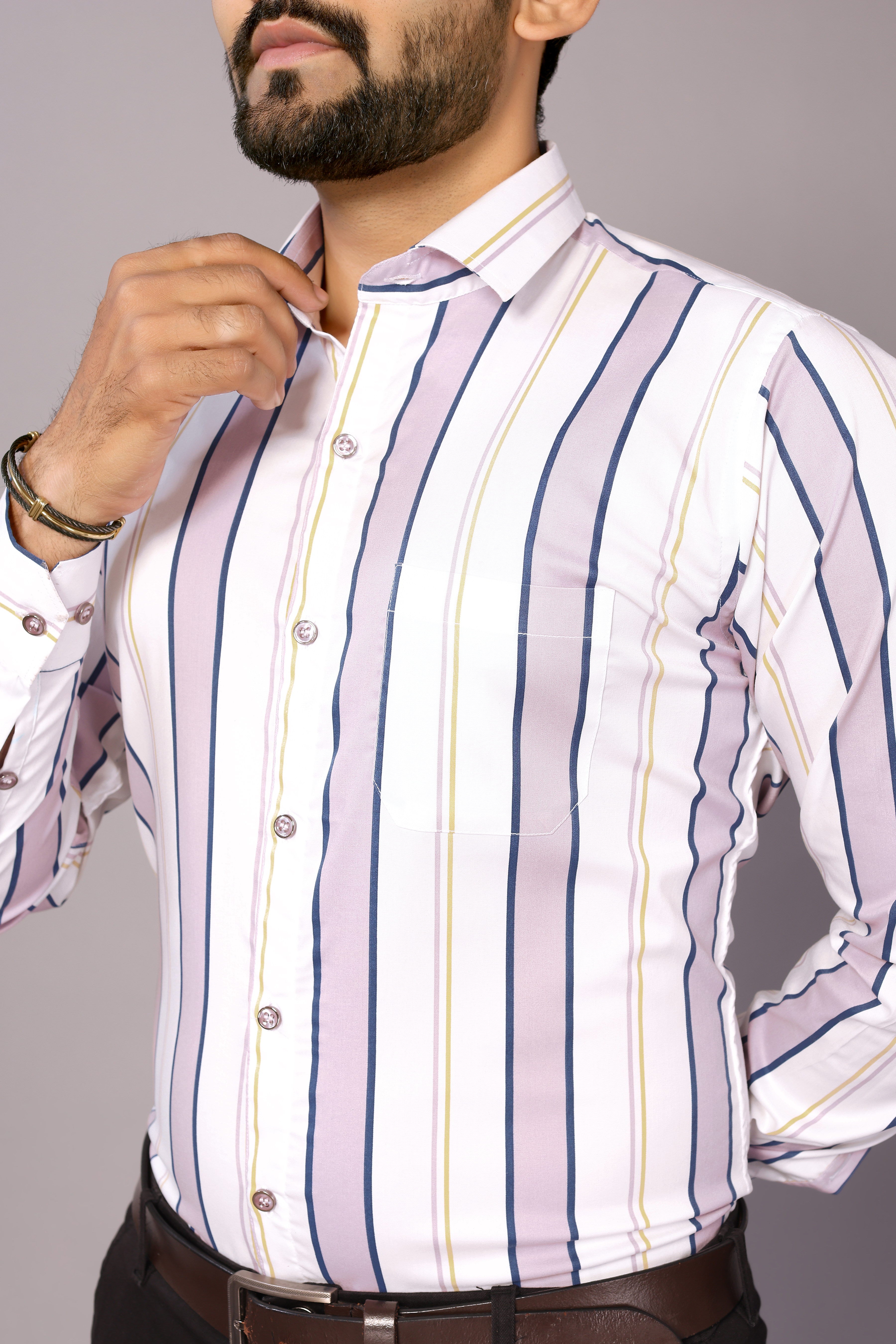 Stylish Casual & Classy Cotton Printed White Pink Colour Full Sleeve Shirt