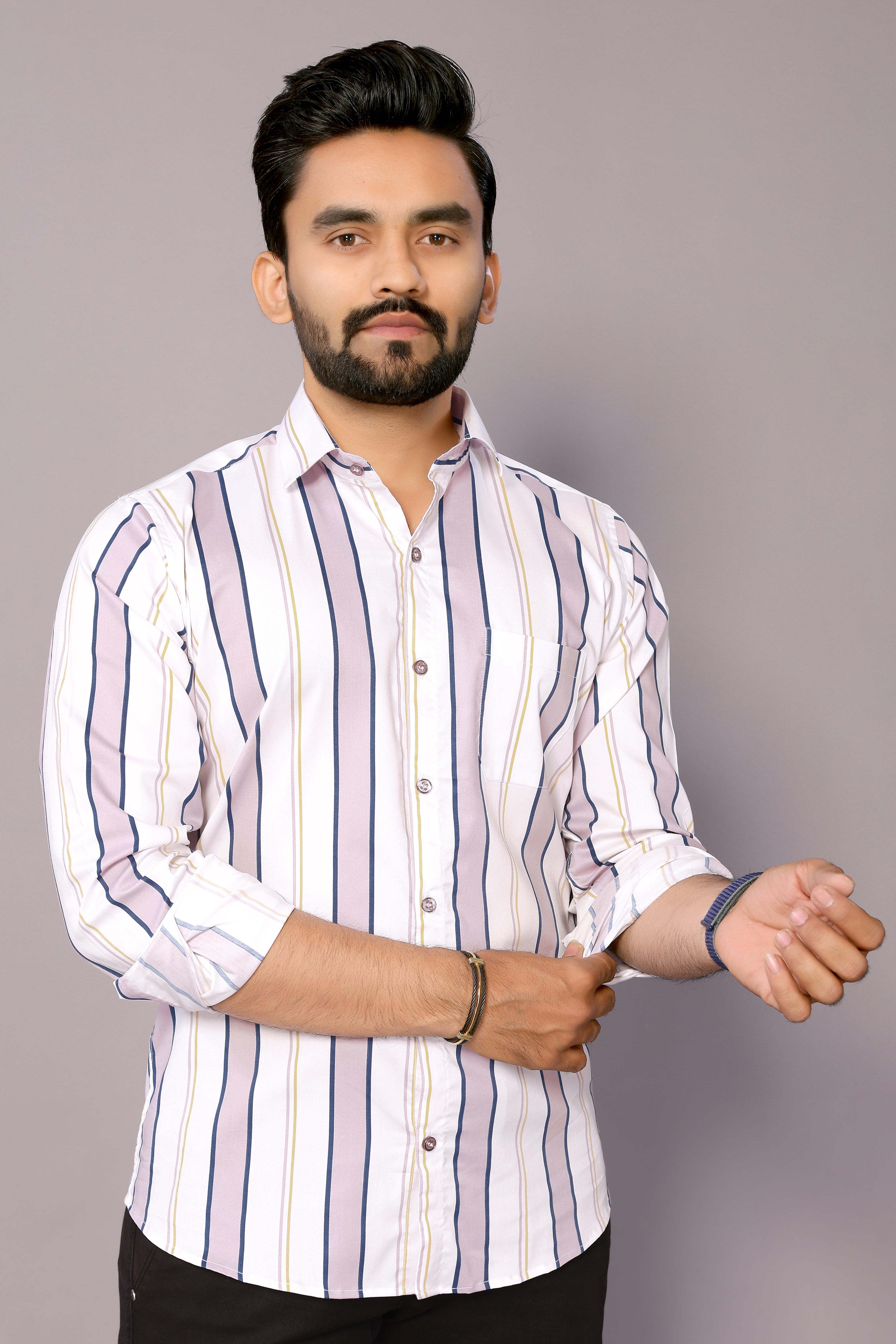 Stylish Casual & Classy Cotton Printed White Pink Colour Full Sleeve Shirt