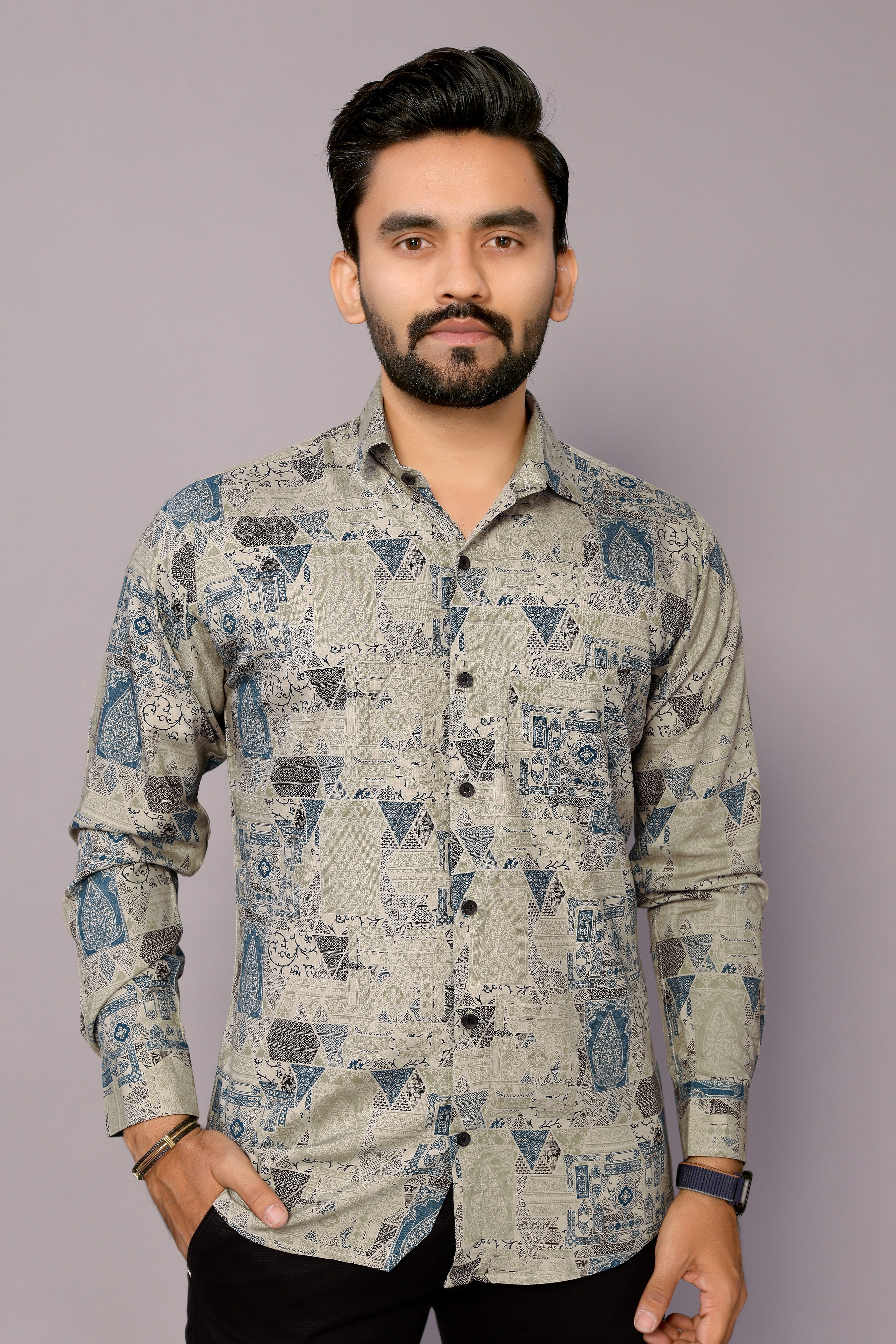 Kinggspire Stylish Casual & Classy Cotton Printed Multi Colour Full Sleeve Shirt