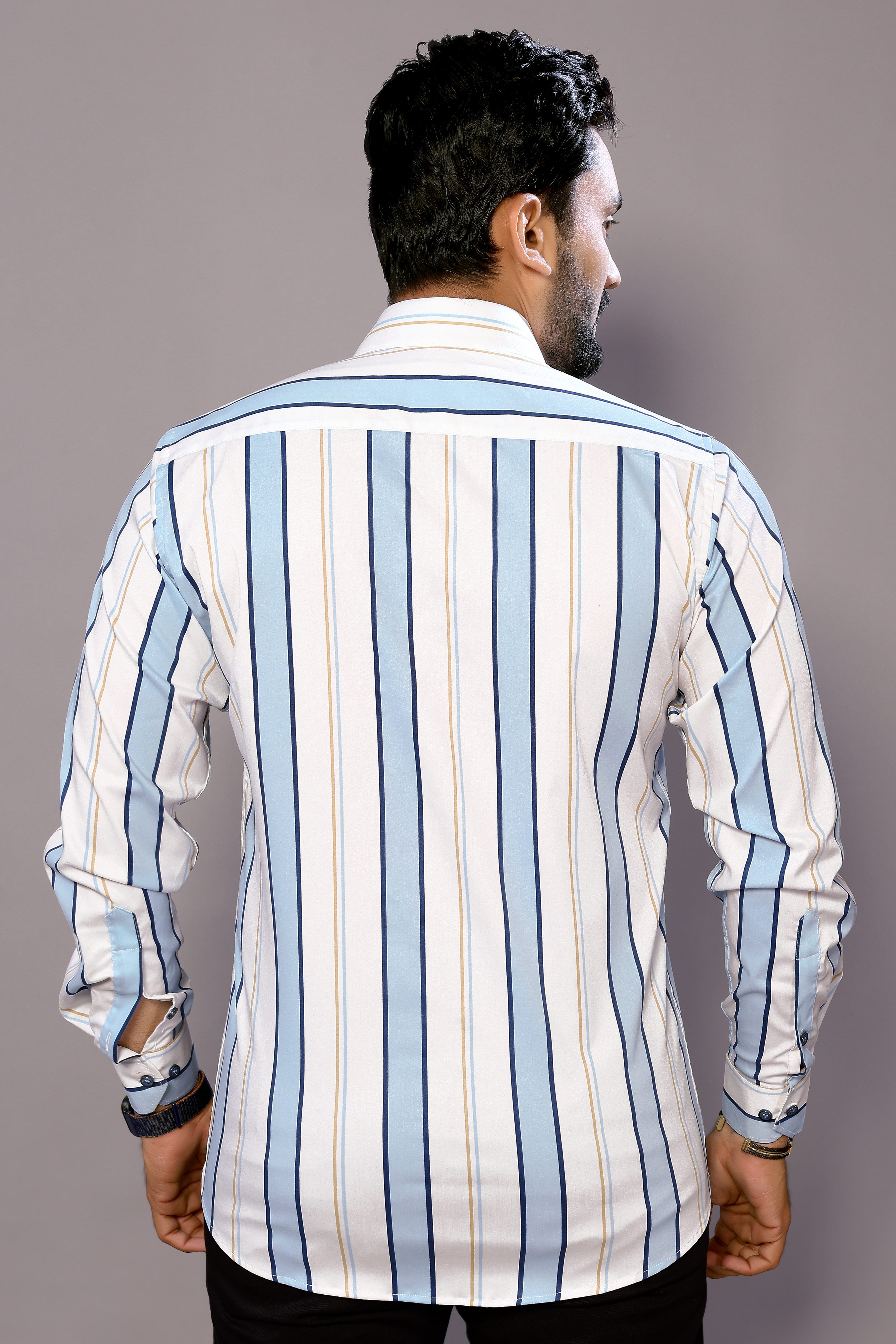 Stylish Casual & Classy Cotton Printed White Blue Colour Full Sleeve Shirt