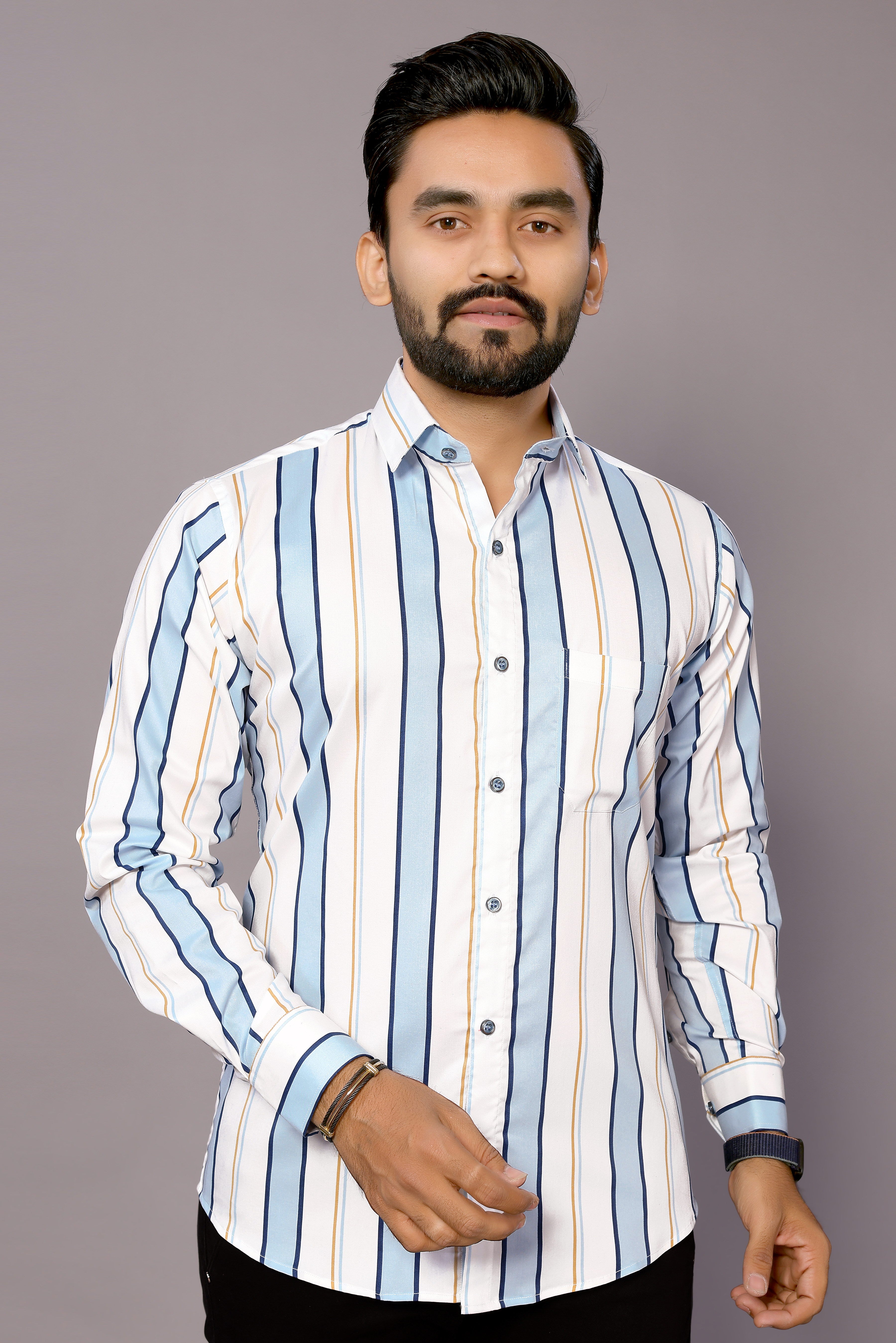 Stylish Casual & Classy Cotton Printed White Blue Colour Full Sleeve Shirt