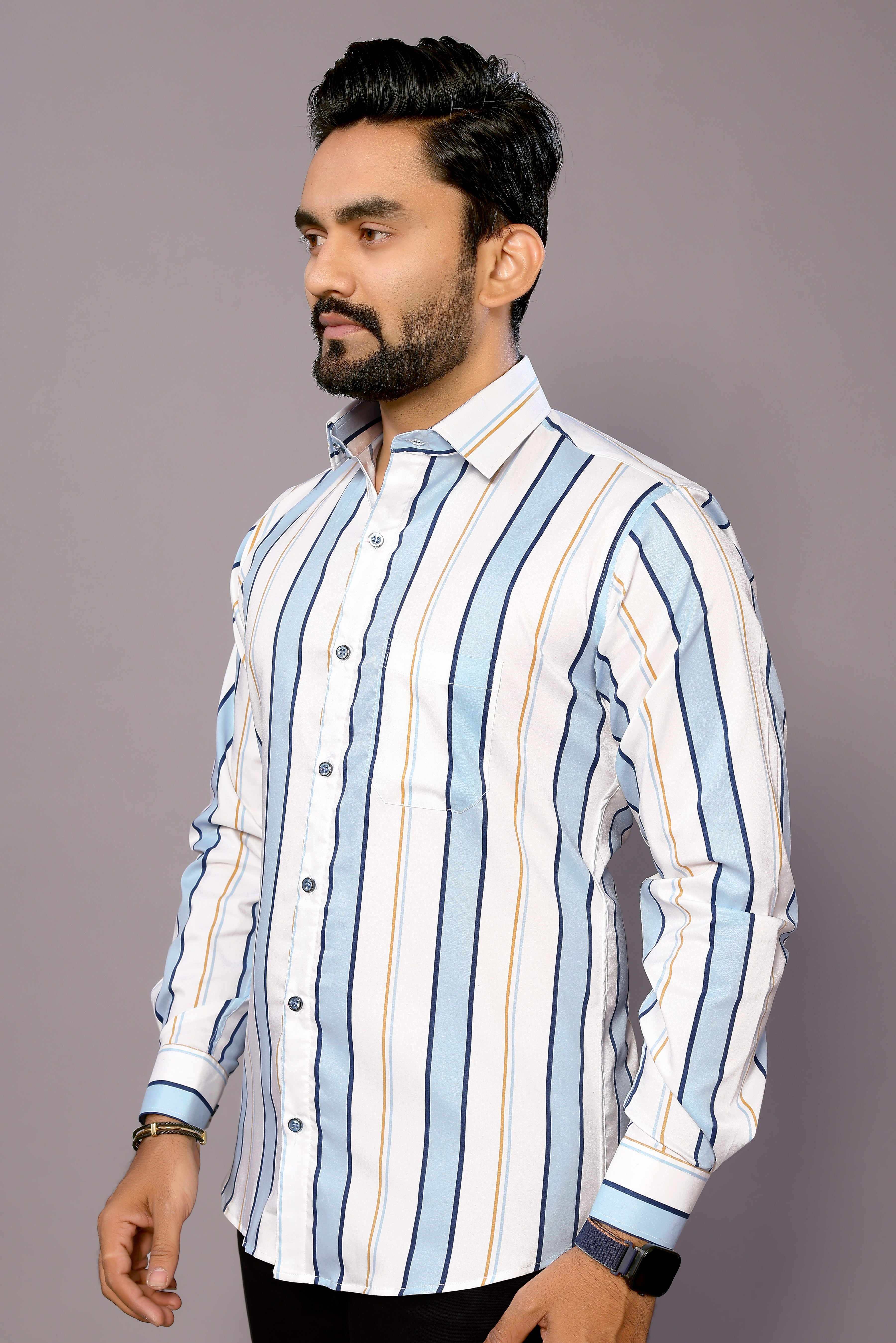 Stylish Casual & Classy Cotton Printed White Blue Colour Full Sleeve Shirt