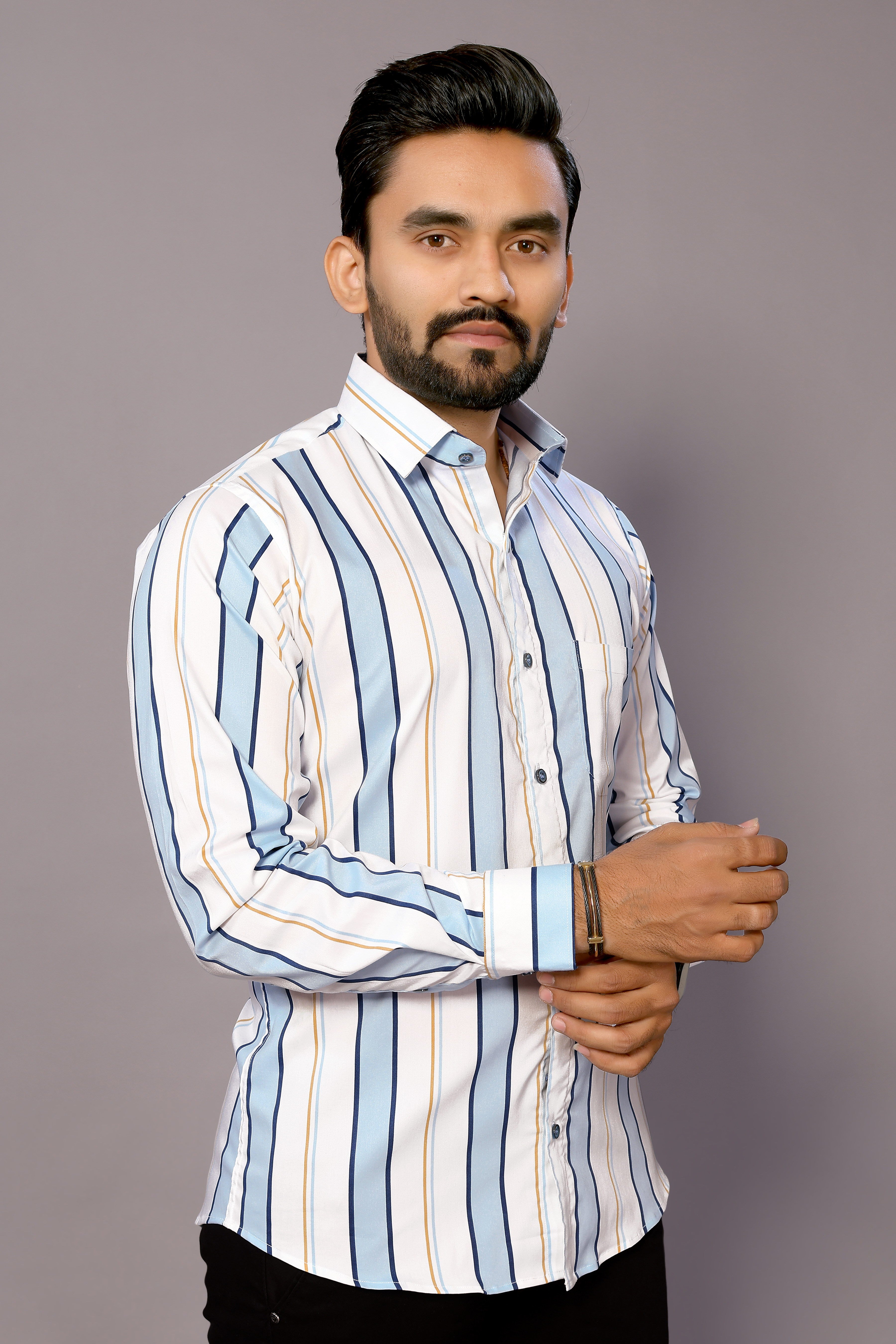 Stylish Casual & Classy Cotton Printed White Blue Colour Full Sleeve Shirt