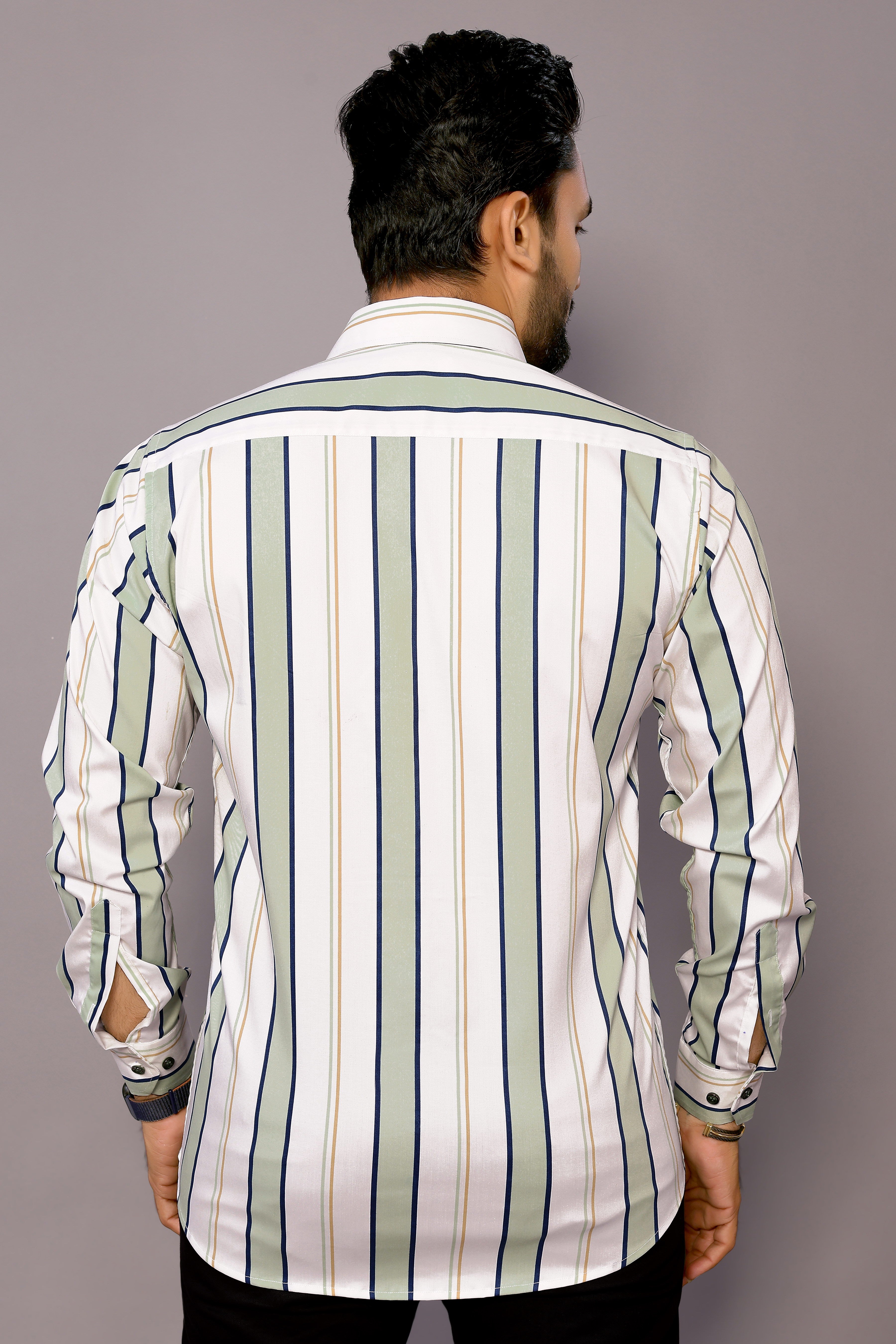 Stylish Casual & Classy Cotton Printed White Green Colour Full Sleeve Shirt