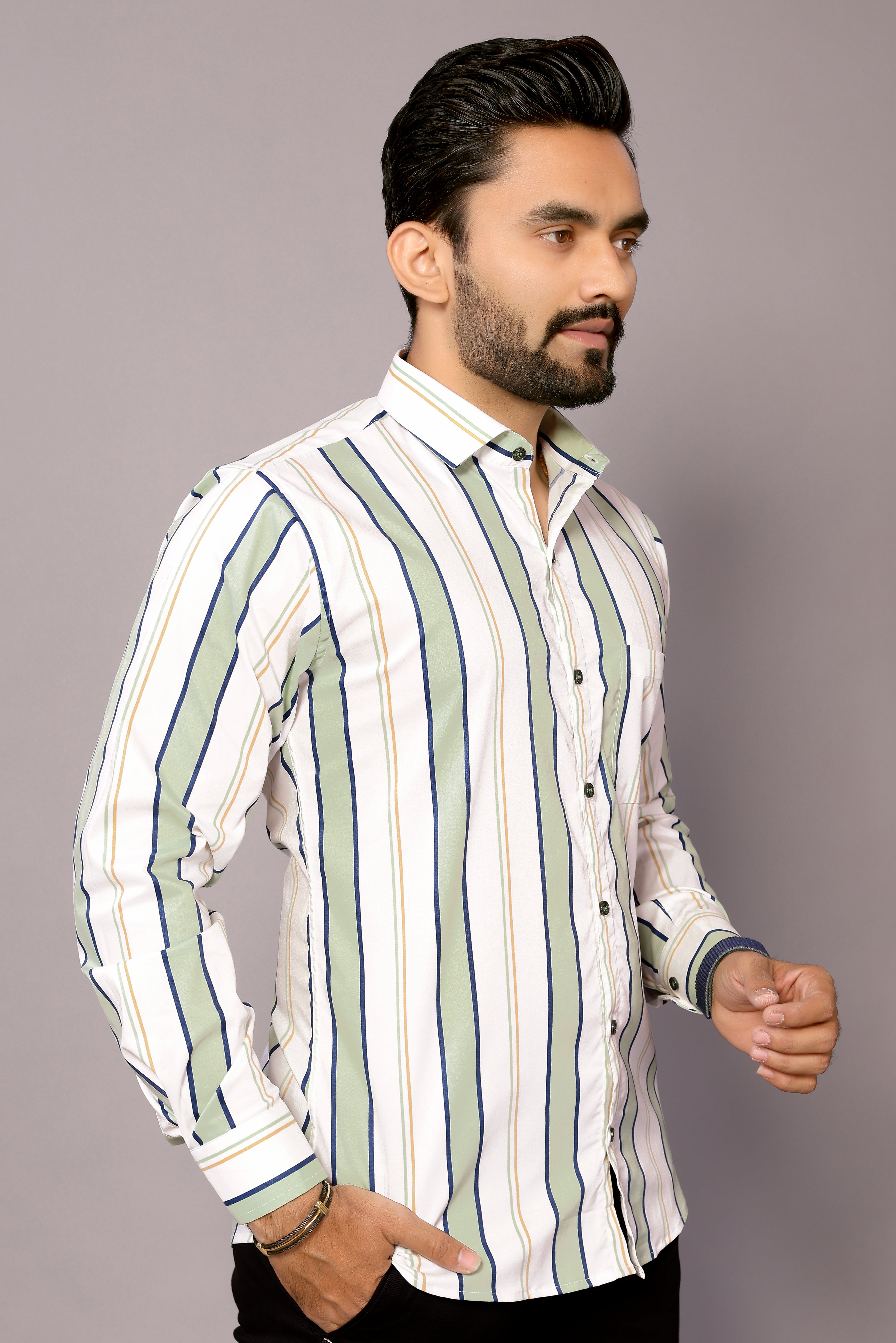 Stylish Casual & Classy Cotton Printed White Green Colour Full Sleeve Shirt