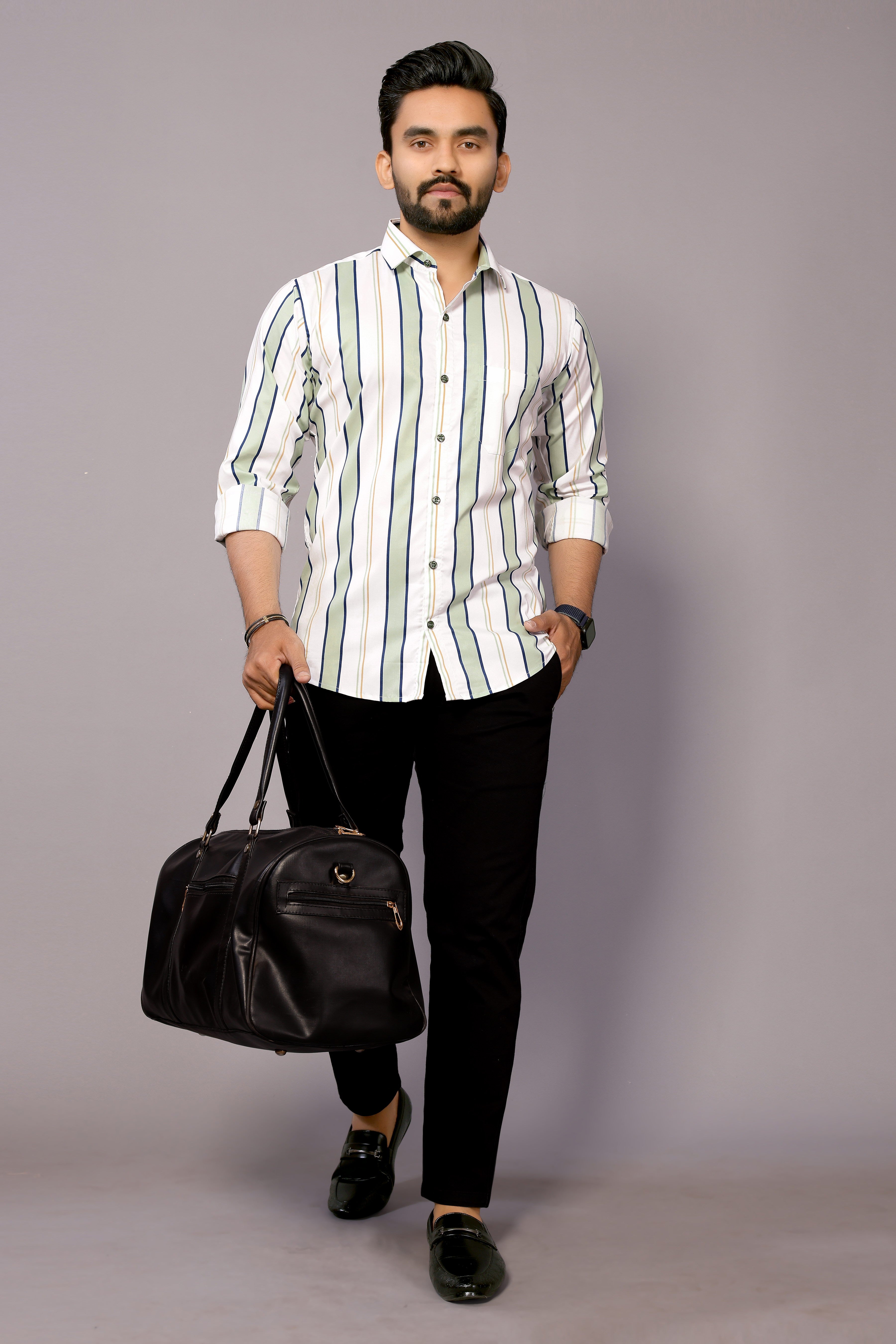 Stylish Casual & Classy Cotton Printed White Green Colour Full Sleeve Shirt