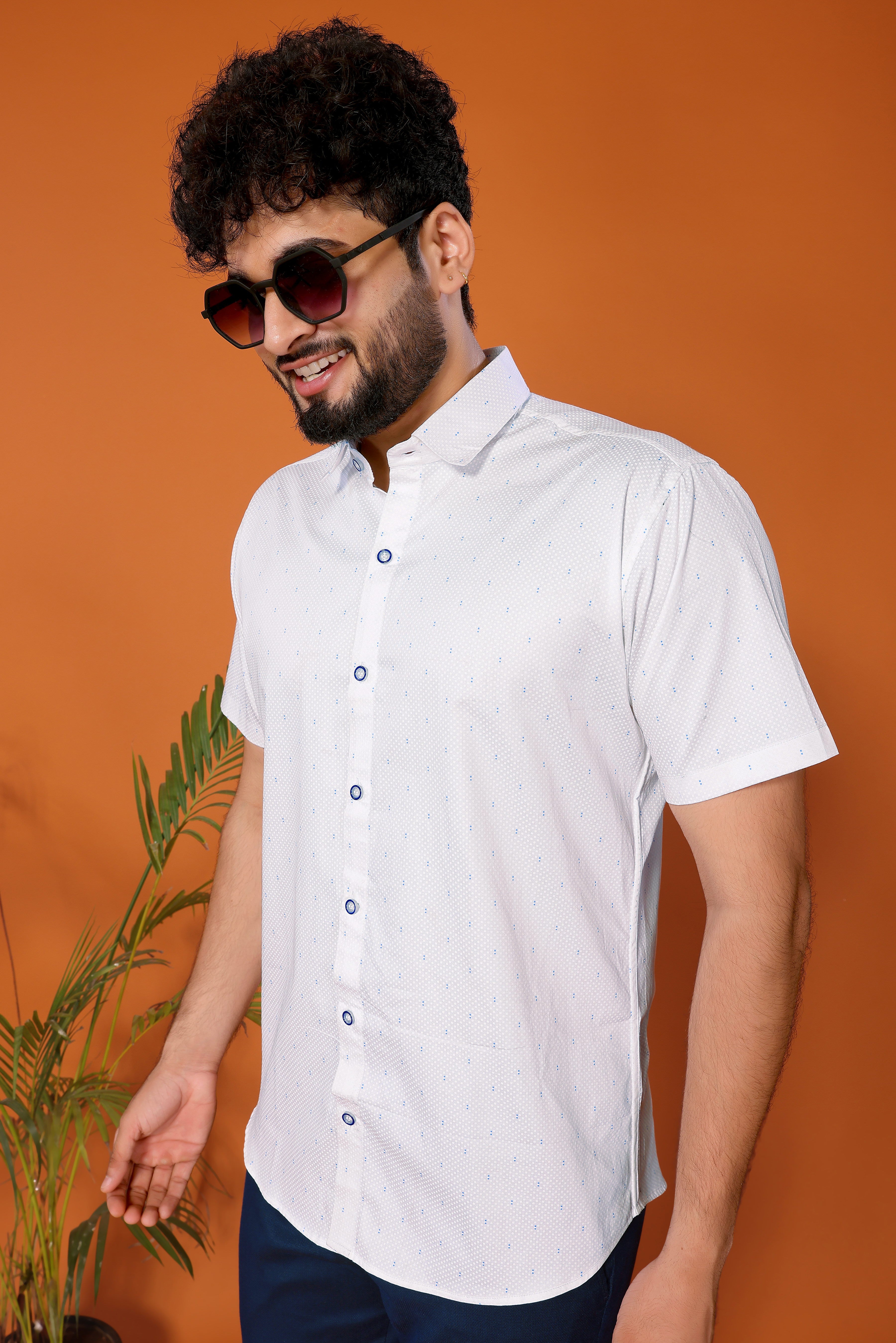 Stylish Casual & Classy Cotton Printed White Half Sleeves Shirt