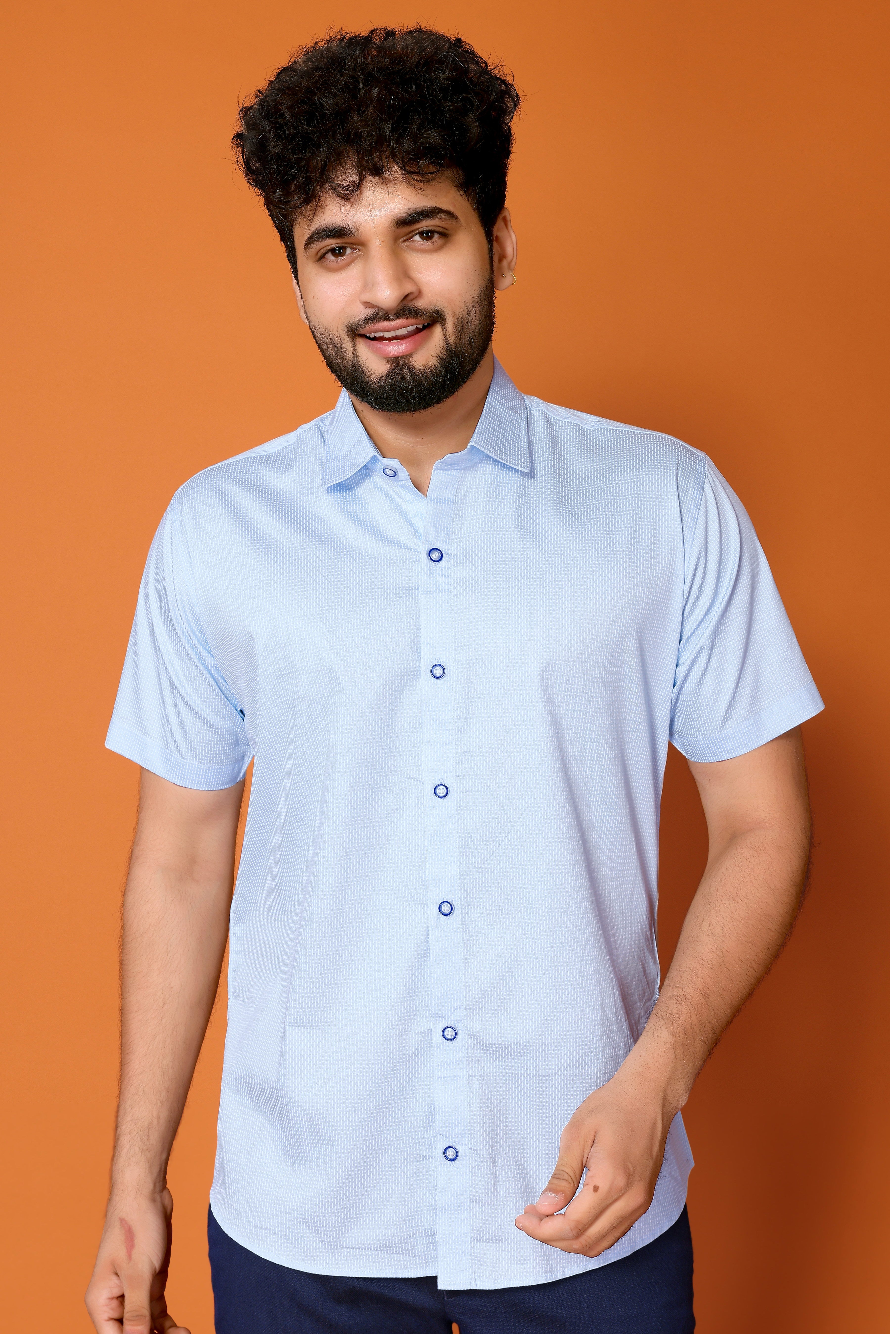 Stylish Casual & Classy Cotton Printed White Blue Half Sleeves Shirt