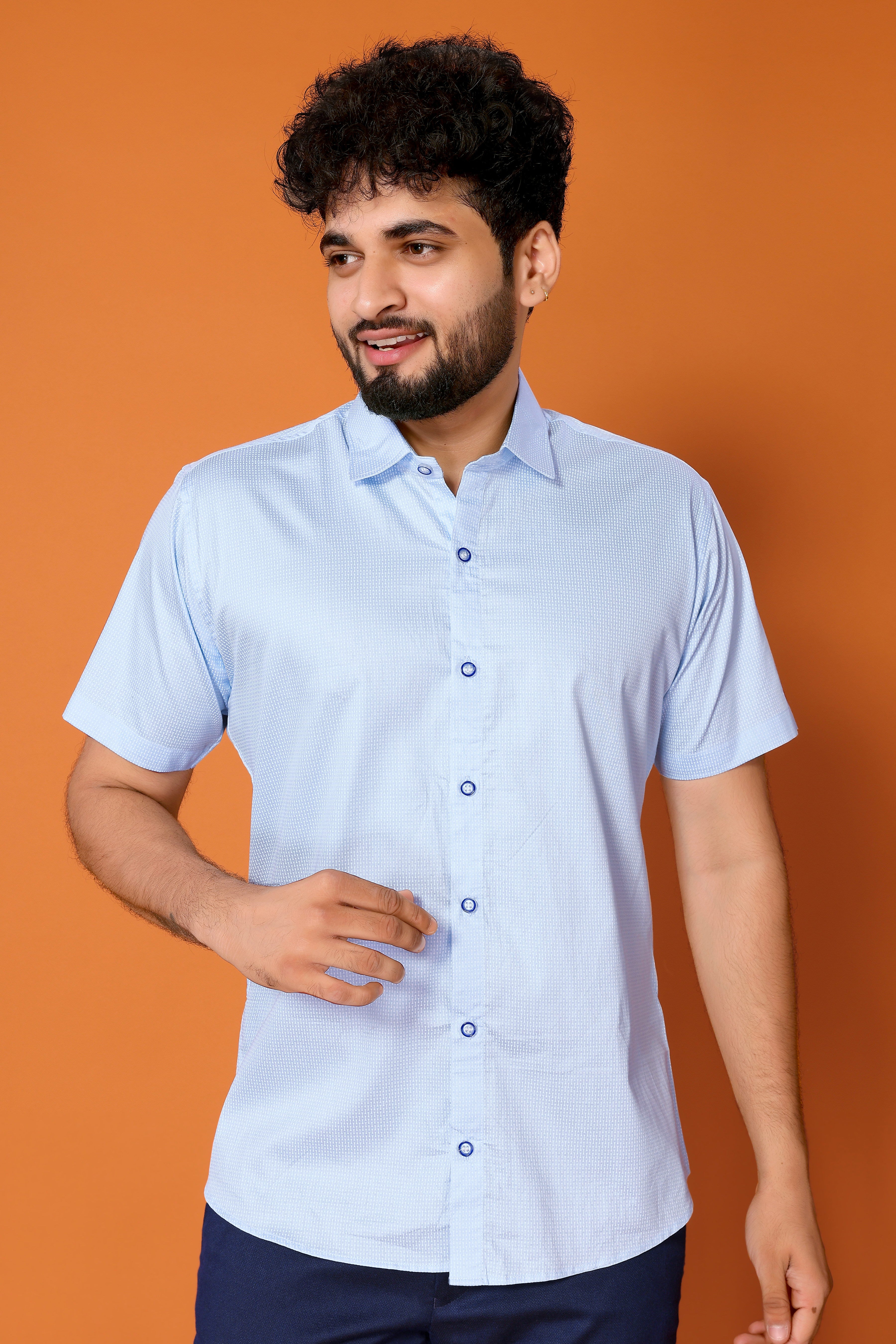 Stylish Casual & Classy Cotton Printed White Blue Half Sleeves Shirt