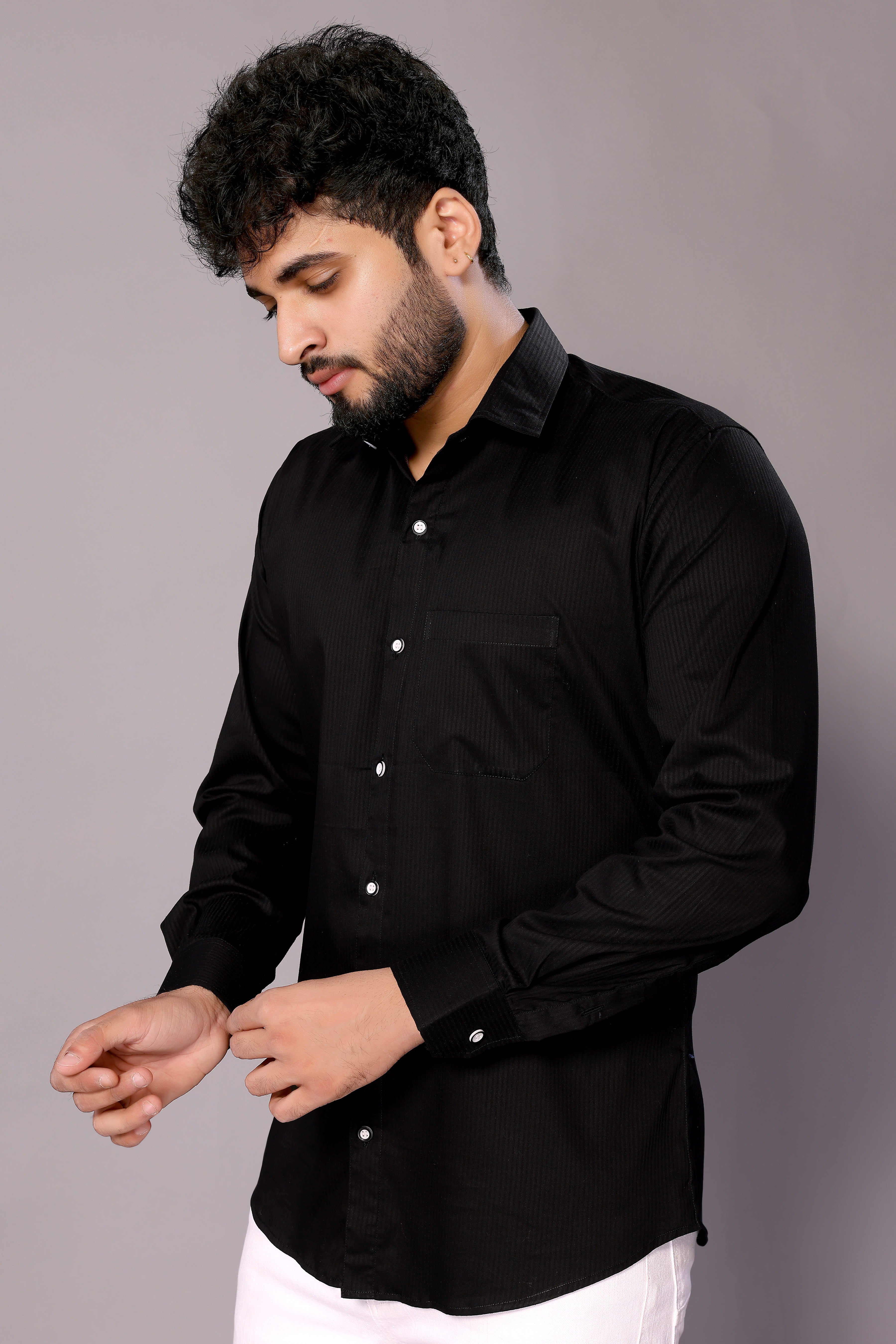 Stylish Casual & Classy Cotton Black Colour Full Sleeve Shirt