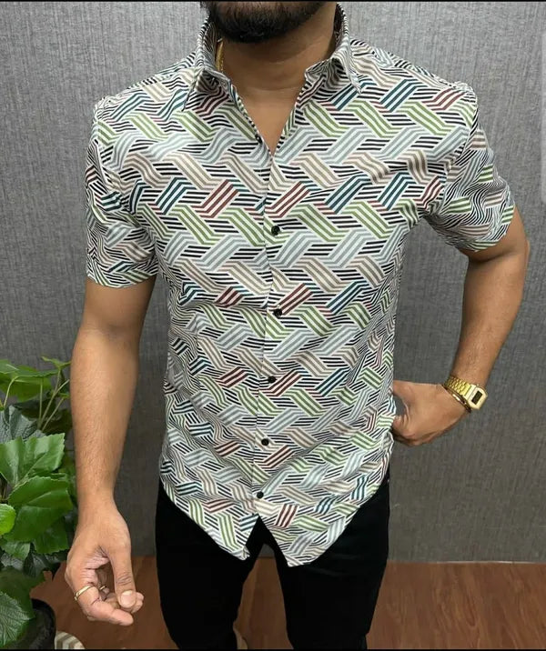 Printed Cotton Half Sleeves Lining Shirt