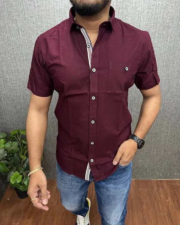 Men's Marron Half Sleeves Shirt