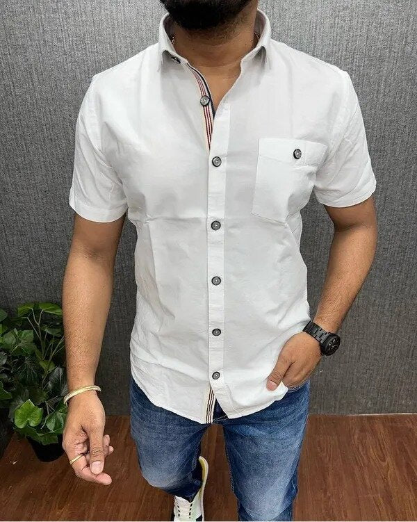 White Cotton Half Sleeves Shirt