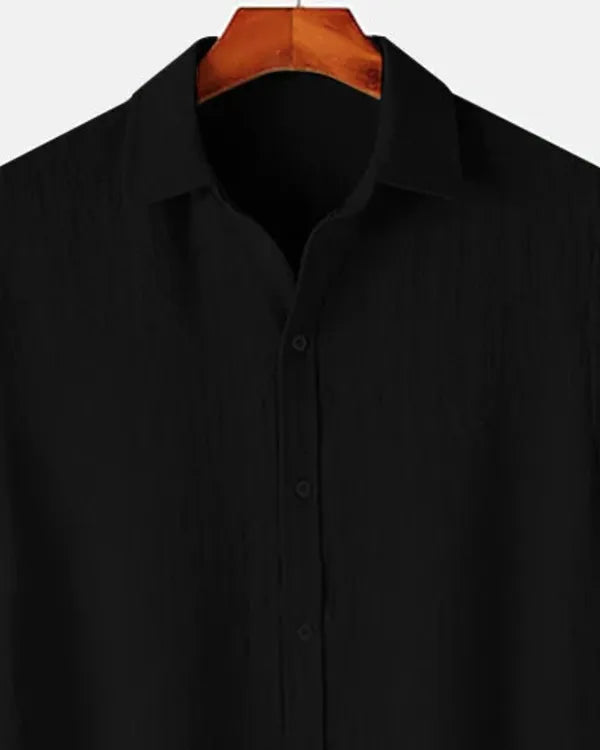 Black Colour Self Design Spread Collar Casual shirt Premium Quality