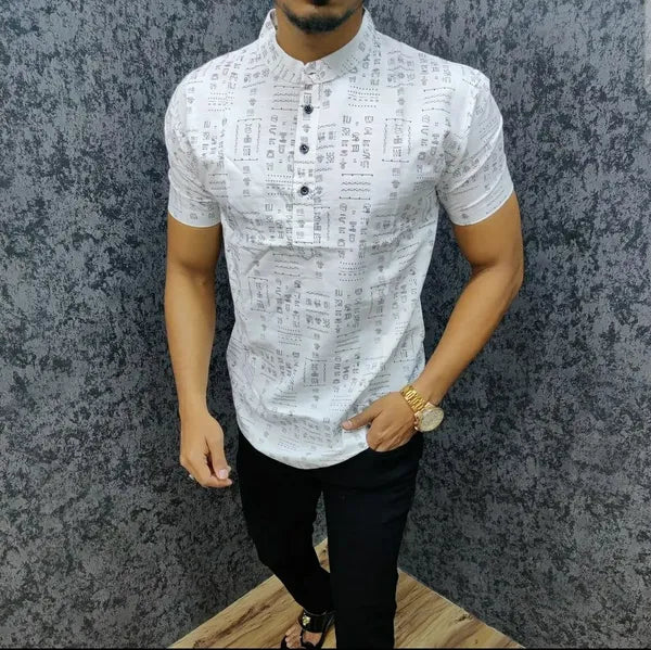 Stylish Casual & Classy White Printed Kurta Shirt Half Sleeves