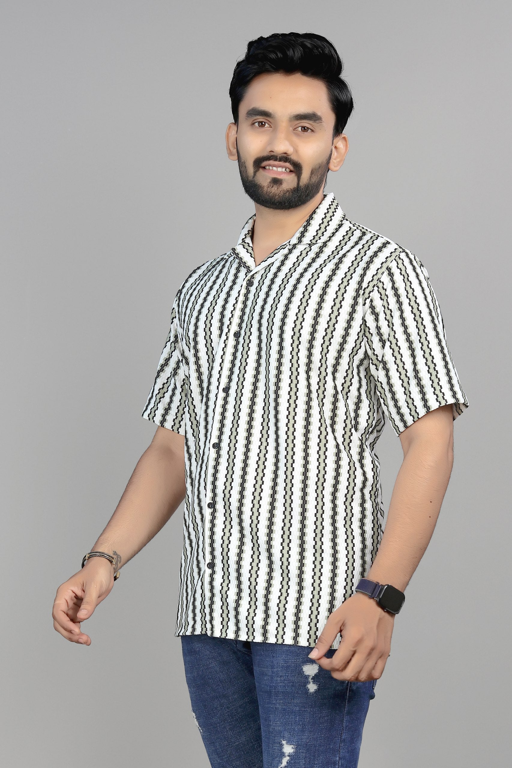 Stylish Casual & Classy Printed Blind Cotton Half Sleeves Shirt