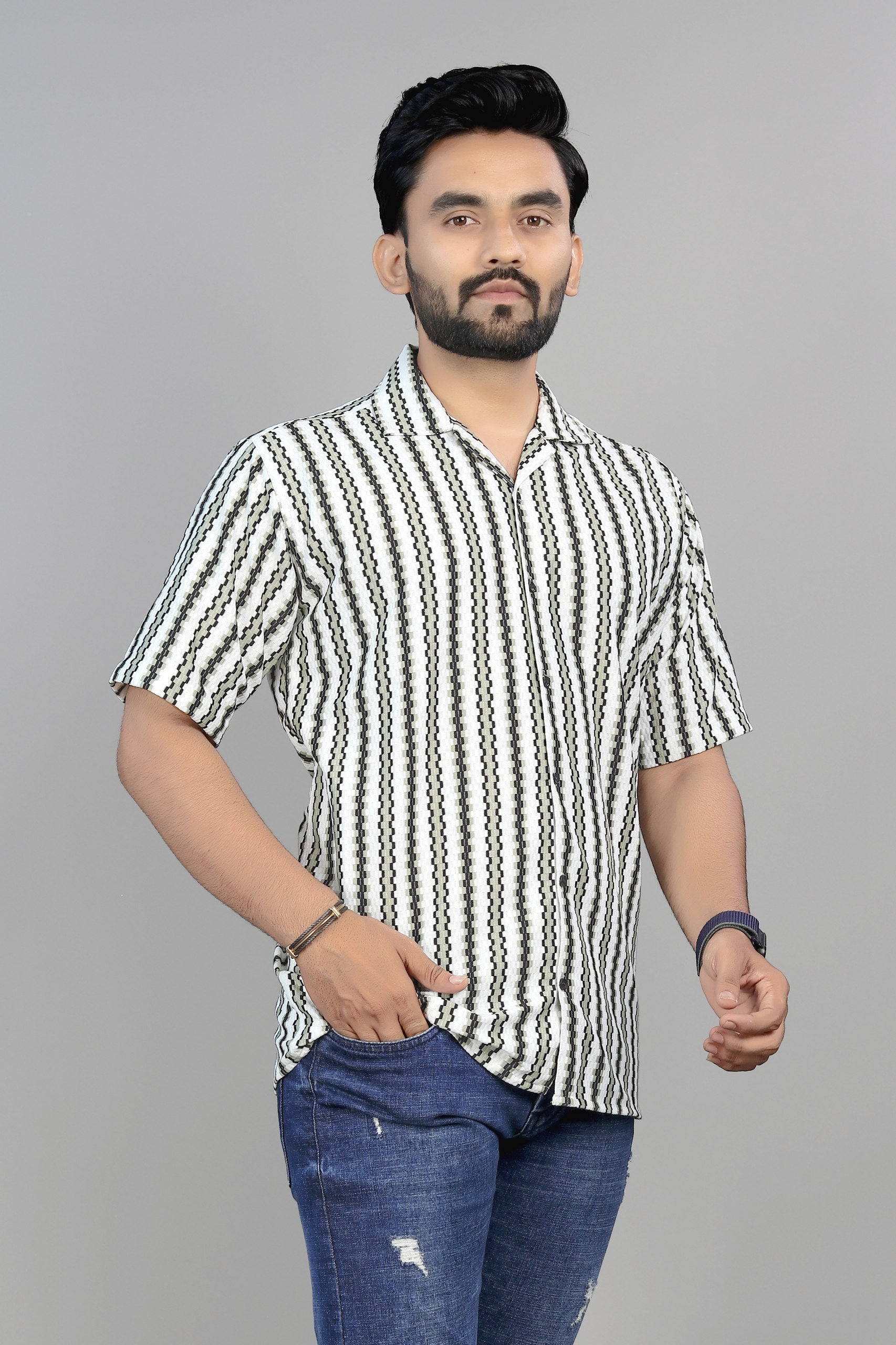 Stylish Casual & Classy Printed Blind Cotton Half Sleeves Shirt