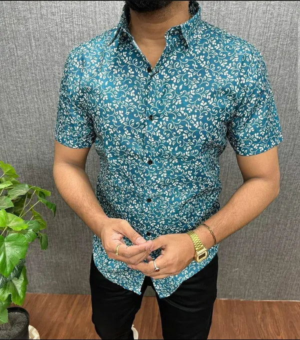 Stylish Casual & Classy Rama Printed Blind Cotton Half Sleeves Shirt