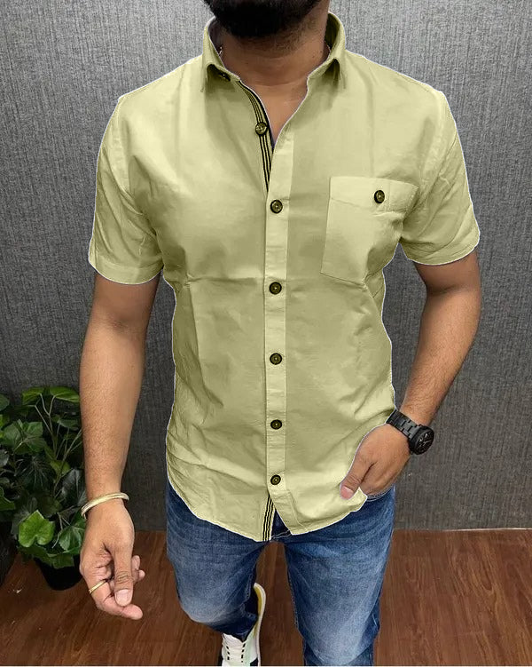 Cream colour Cotton Shirt For Men